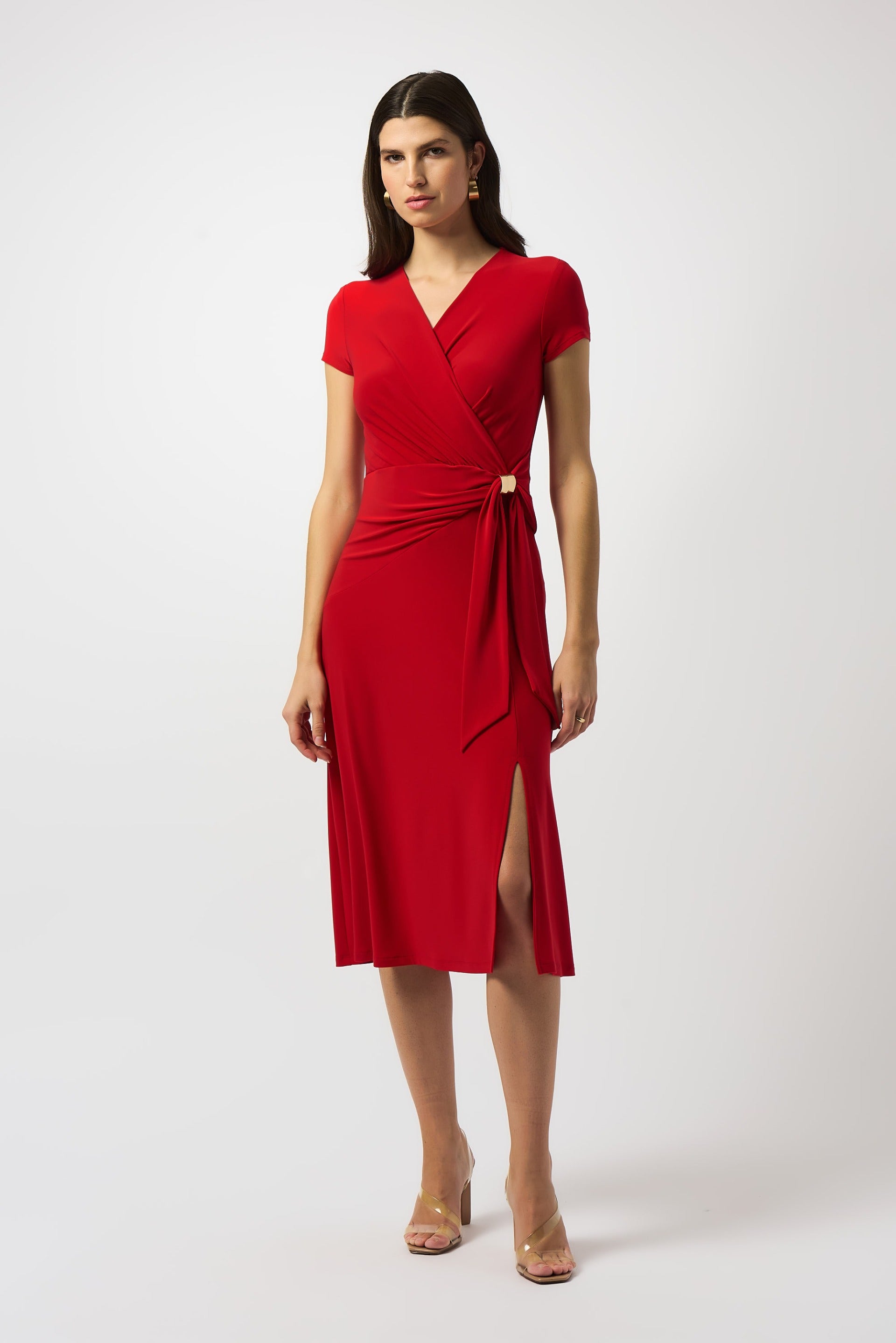 Joseph Ribkoff Short Sleeve Flowy Wrap Midi Dress Style 251250 Joseph Ribkoff Short Sleeve Flowy Wrap Midi Dress Style 251250