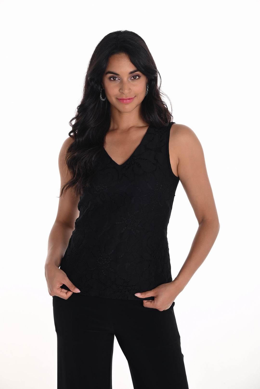 Frank Lyman Black V-Neck Sleeveless Top Style 251267