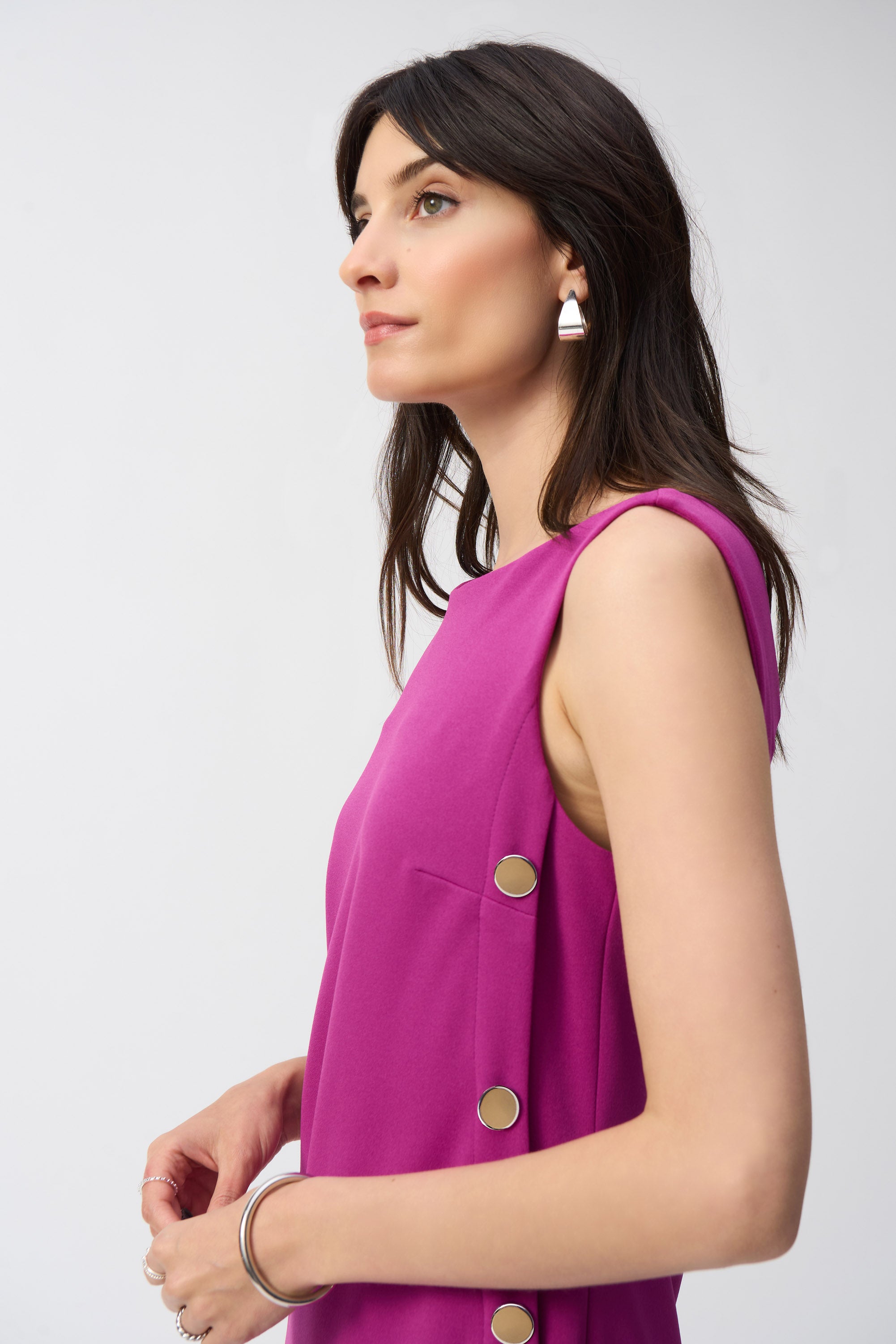 joseph ribkoff purple dress Joseph Ribkoff Dress Womens 4 Purple Floral Stretch Lined Back Button- 4525