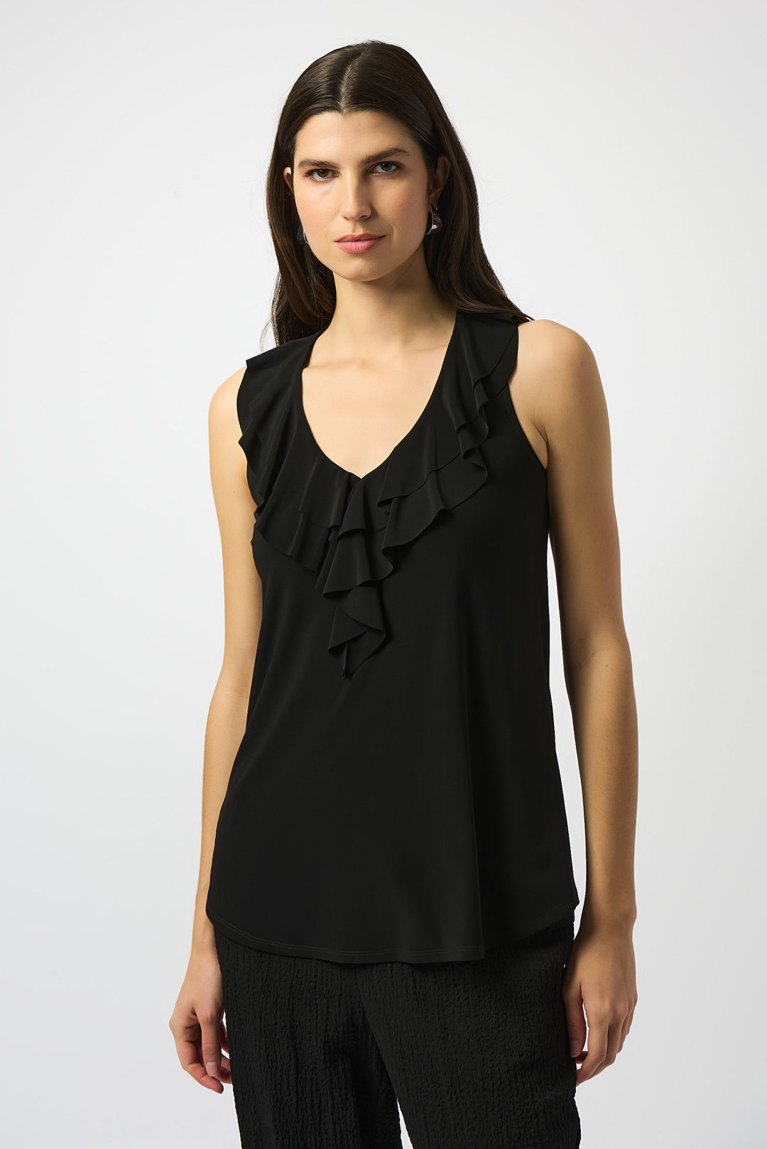 Joseph Ribkoff Black Sleeveless Tunic with Ruffles Style 251287