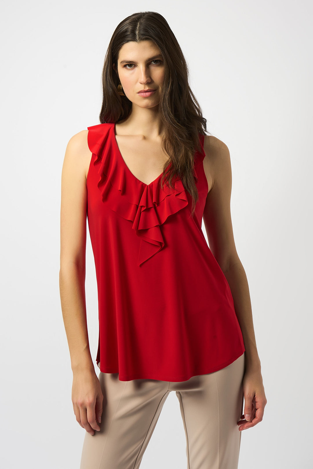 Joseph Ribkoff Radiant Red Sleeveless Tunic with Ruffles Style 251287