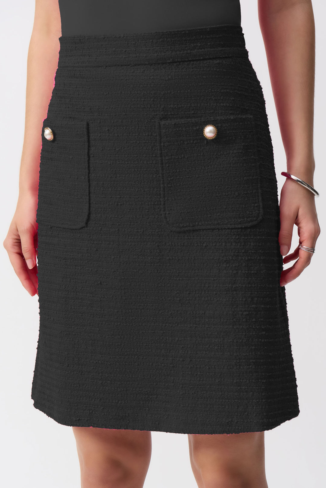 Joseph Ribkoff Black Pink Bouclé A-Line Skirt Style 251291.