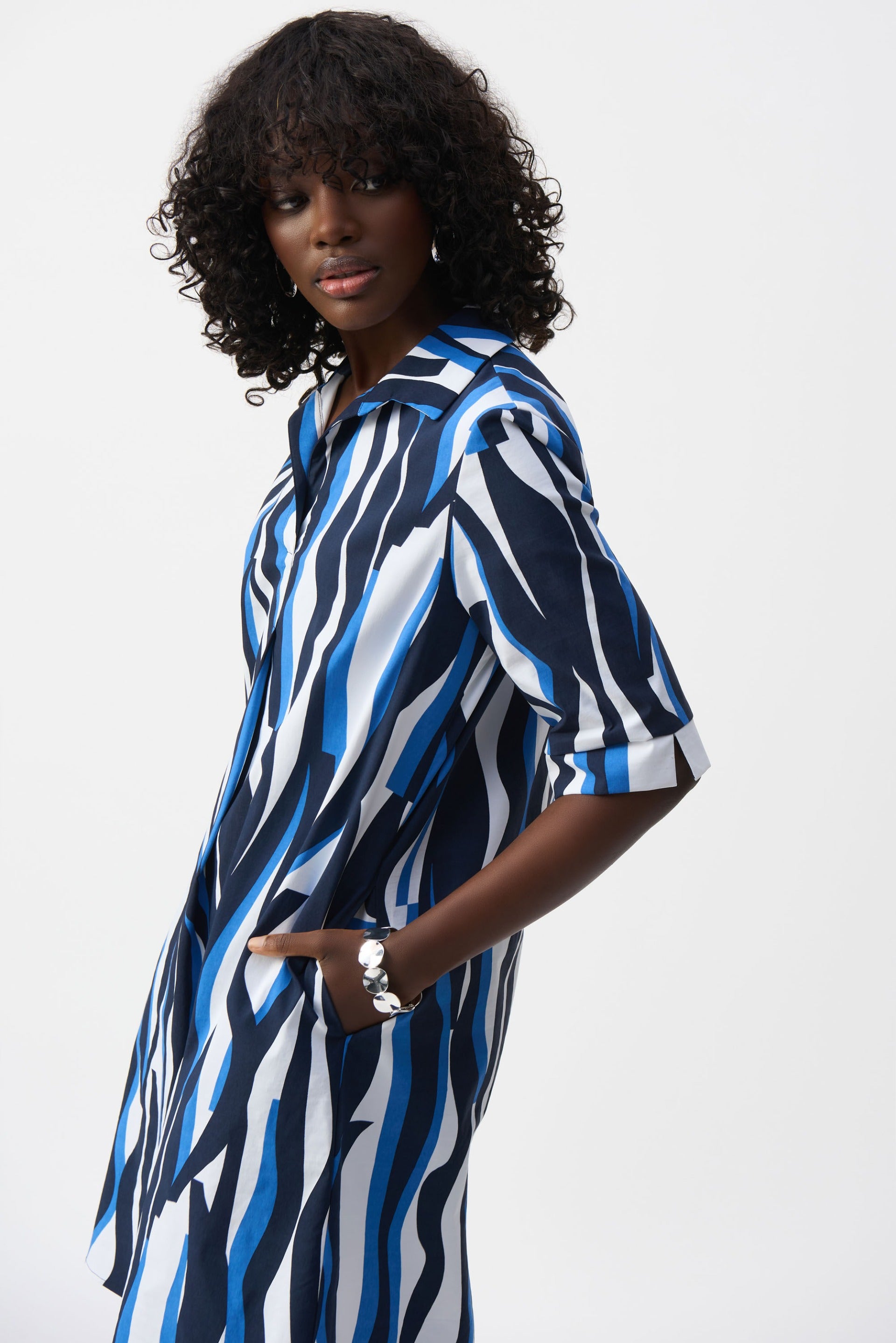 Joseph Ribkoff Vanilla/Multi Trapeze Shirt Dress Style 251294 Joseph Ribkoff Vanilla/Multi Trapeze Shirt Dress Style 251294