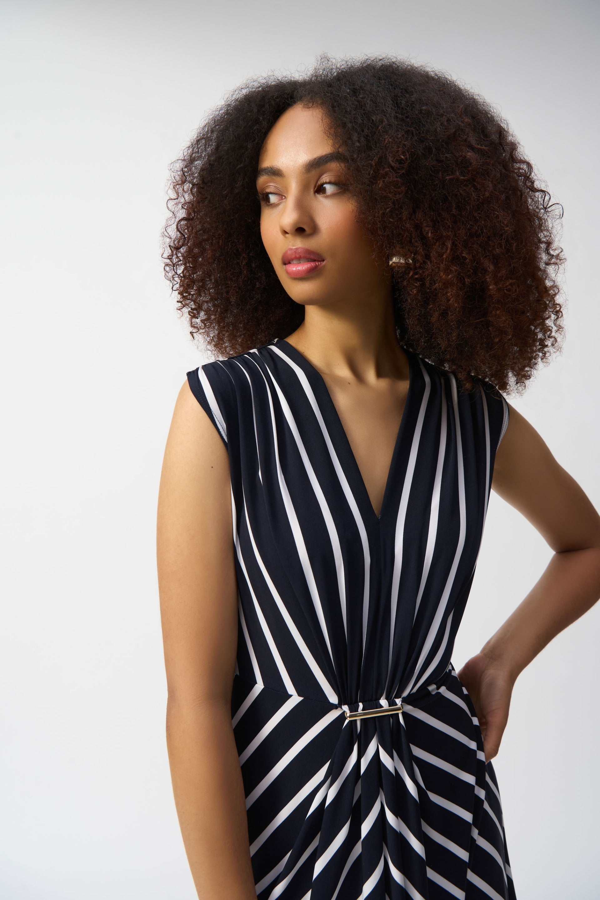 Joseph Ribkoff Silky Knit Stripe Fit and Flare Dress Style 251295 Midnight Blue/Vanilla / 16 Joseph Ribkoff Silky Knit Stripe Fit and Flare Dress Style 251295 Midnight Blue/Vanilla / 16