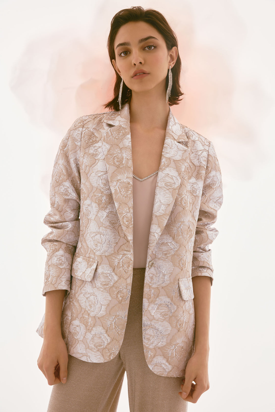 Joseph Ribkoff Beige/Silver Floral Print Blazer Style 251729