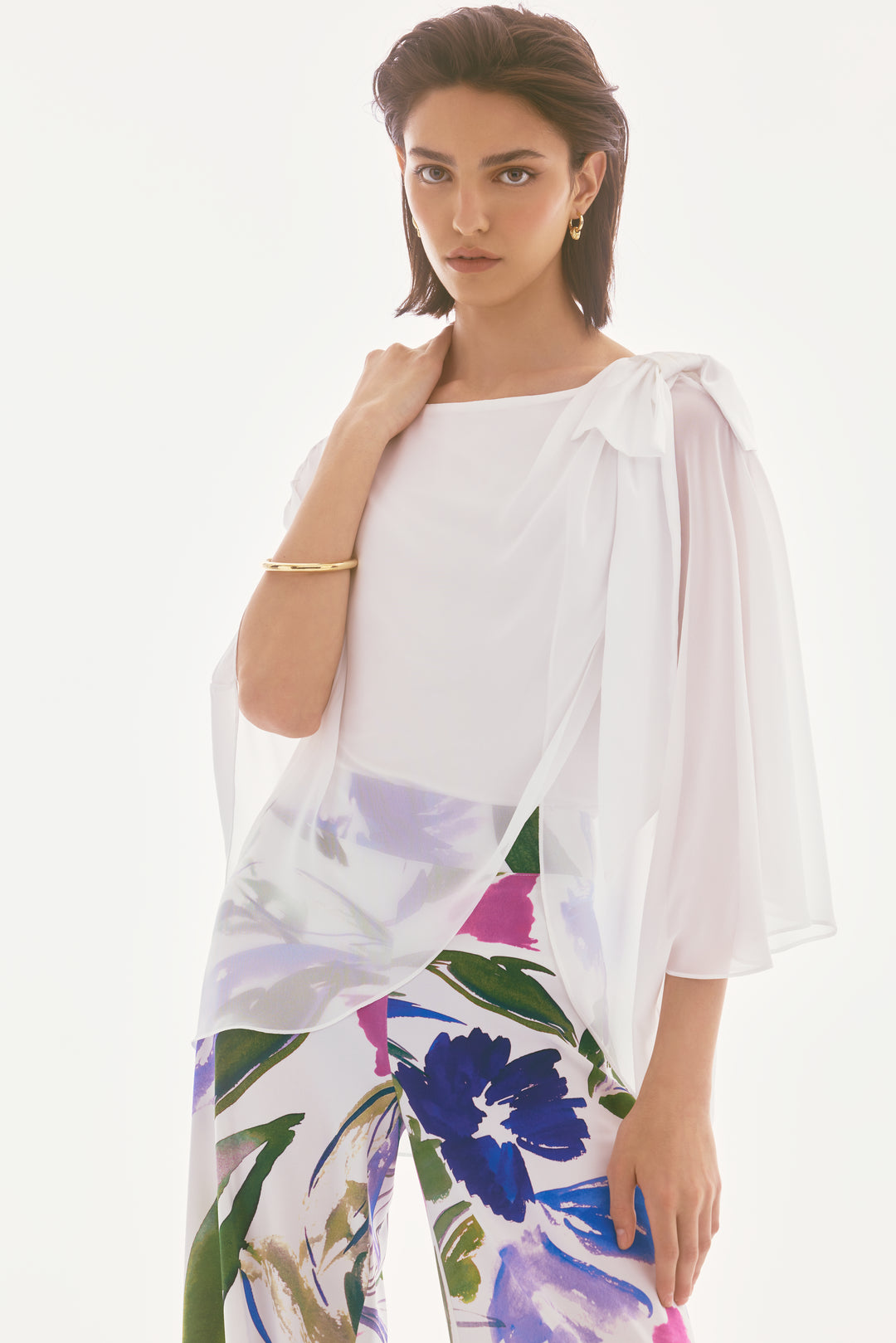 Joseph Ribkoff Chiffon and Silky Knit Poncho Top Style 251739