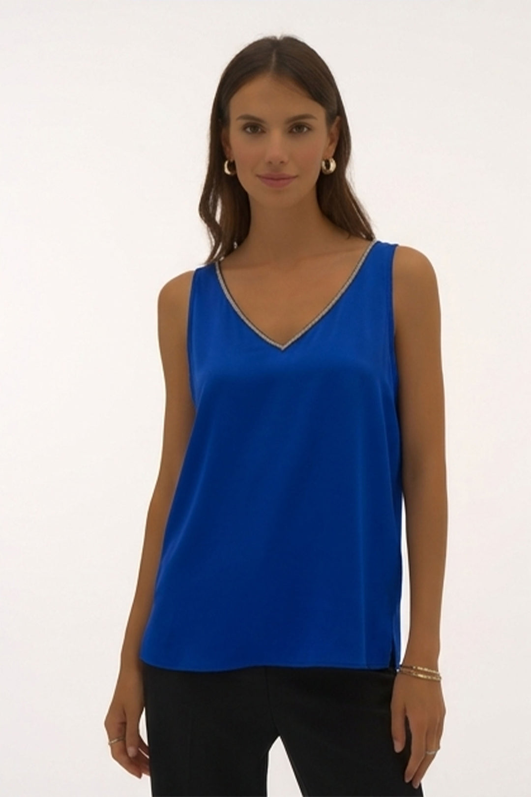 Joseph Ribkoff Satin Sleeveless Top with Rhinestone Trim Style 251741