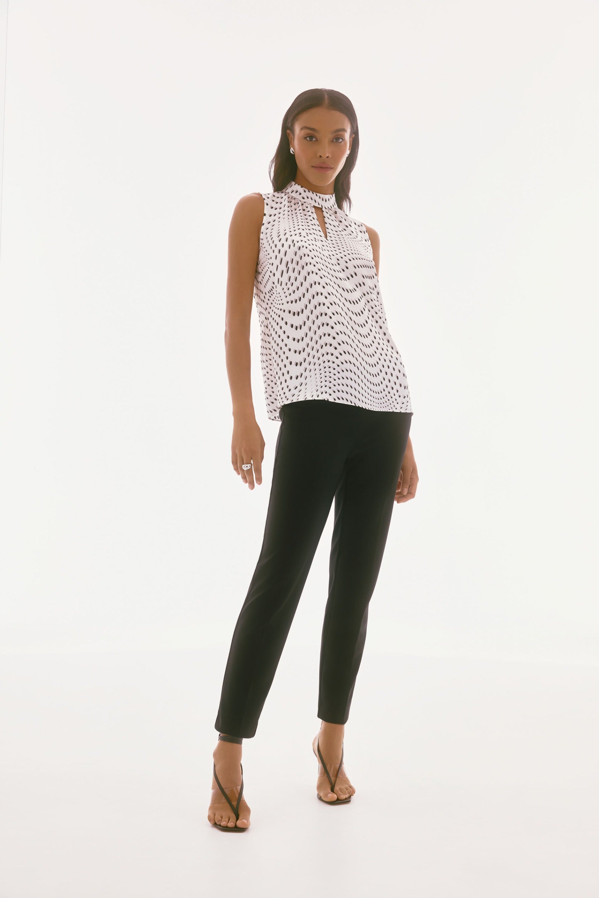 251237 Joseph Ribkoff Joseph Ribkoff Vanilla/Multi Dot Print Sleeveless Top Style 251749 ...