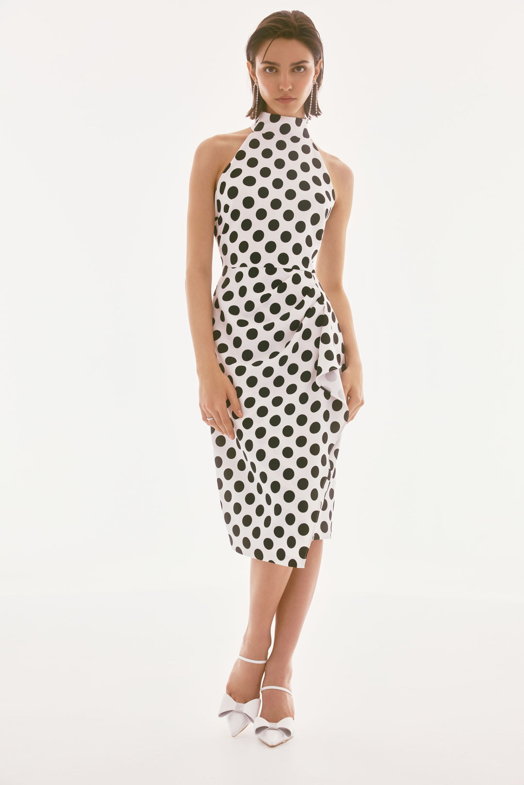 Joseph Ribkoff Vanilla/Black Lux Twill Dot Print Halter Dress Style 251759 2 Joseph Ribkoff Vanilla/Black Lux Twill Dot Print Halter Dress Style 251759 2