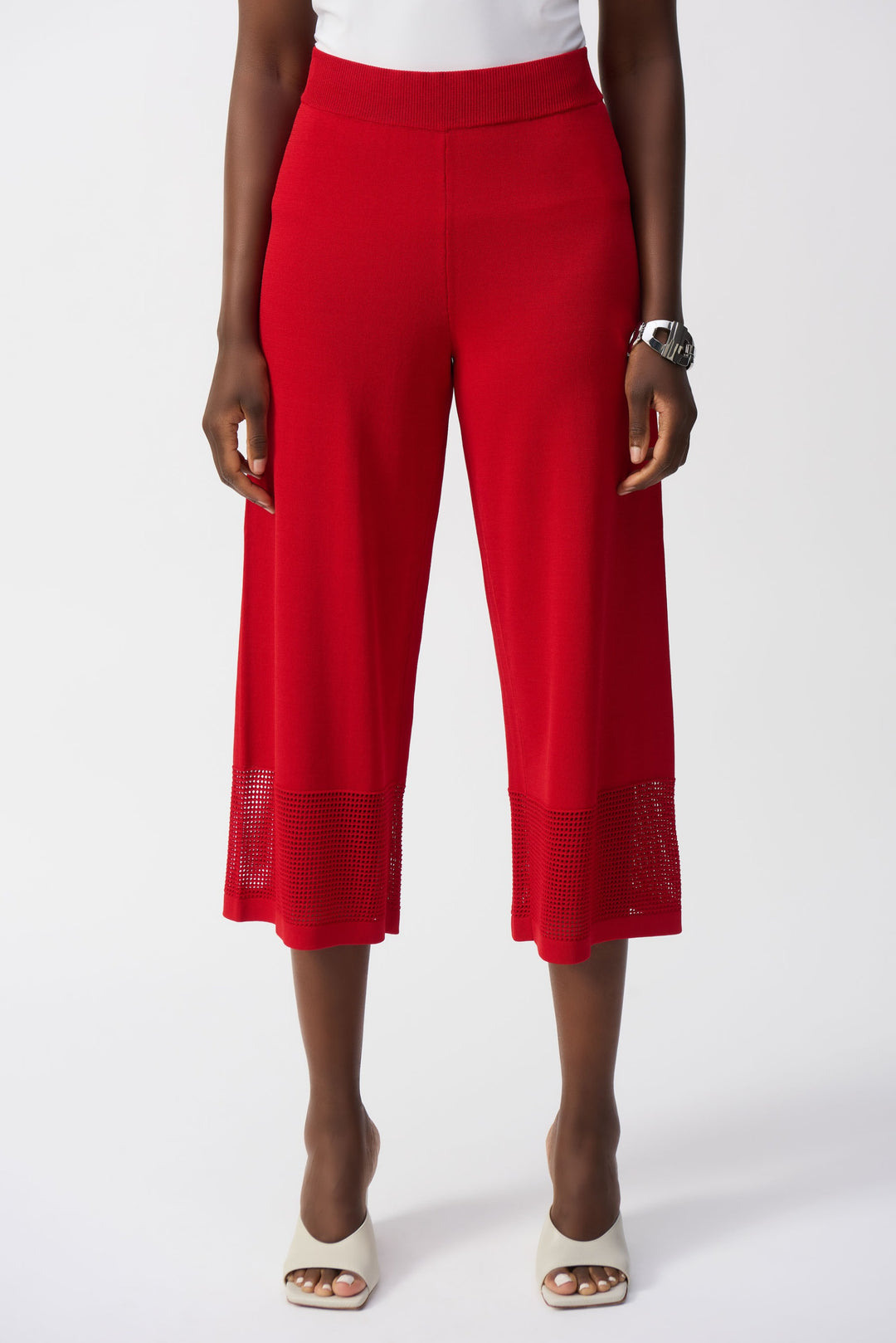 Joseph Ribkoff Sweater Knit Radiant Red Culotte with Pointelle Detail Style 251915.