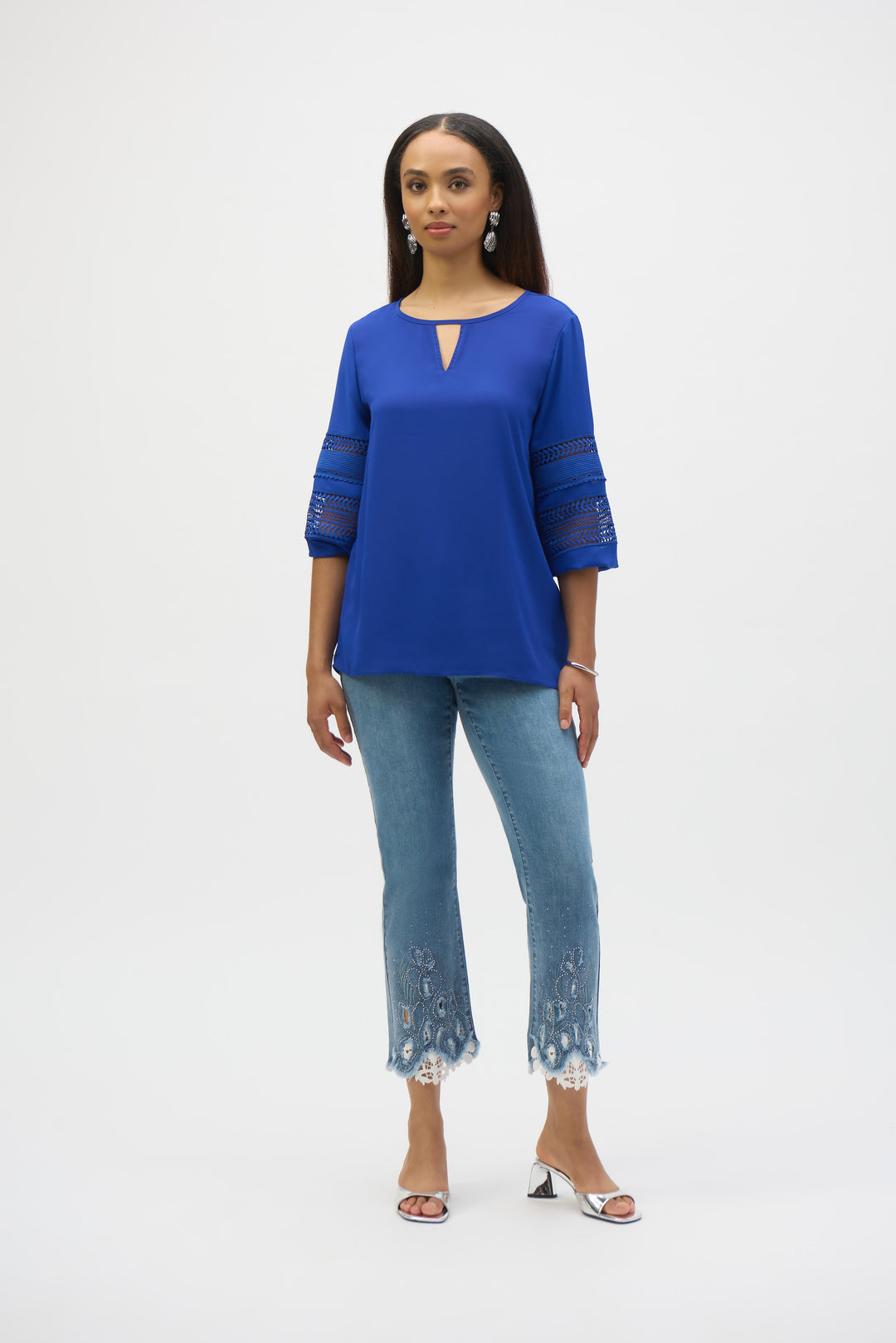 Joseph Ribkoff Royal Sapphire Georgette Straight Tunic Top Style 252077.