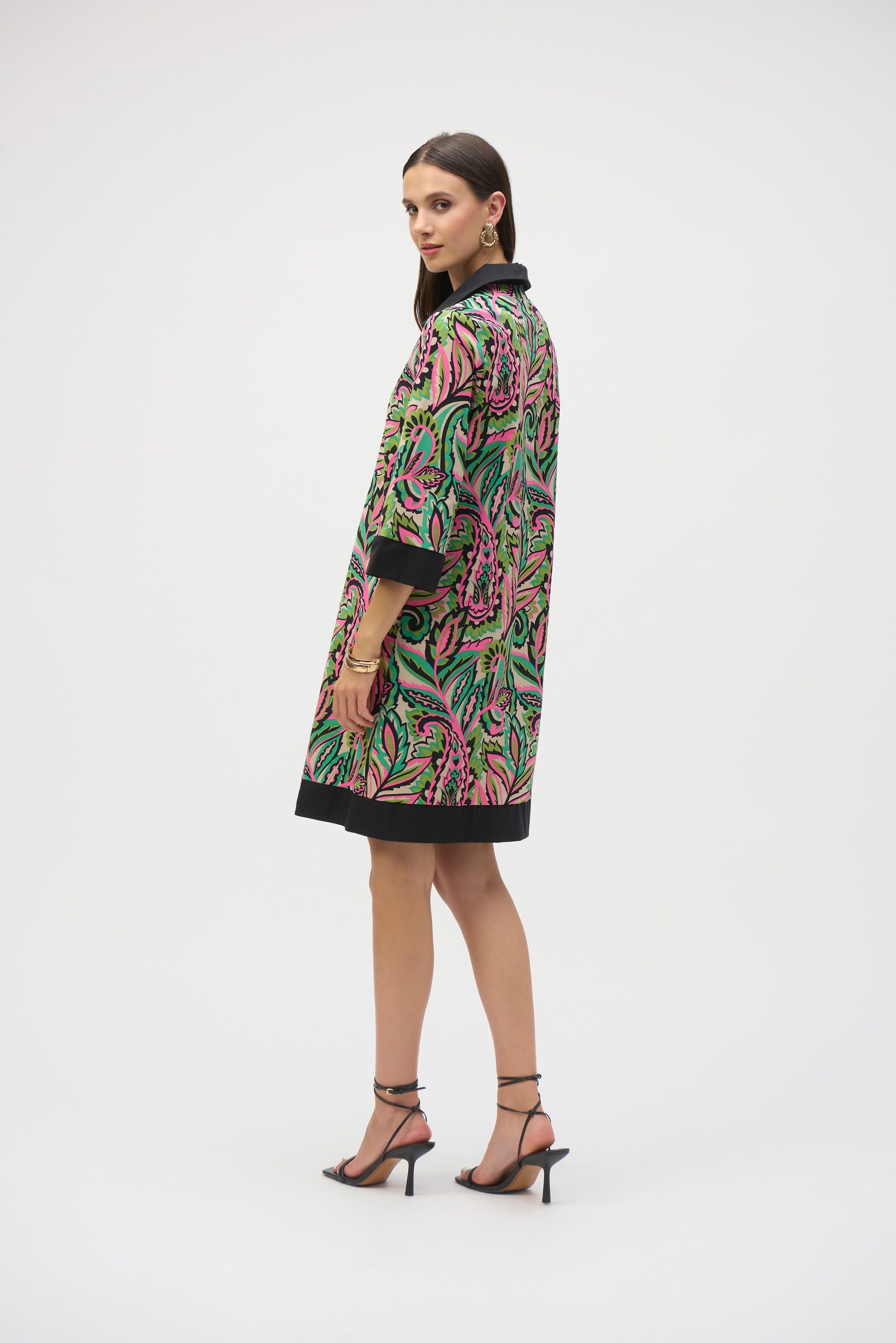 Joseph Ribkoff Black/Multi Paisley Print A-Line Dress Style 252078