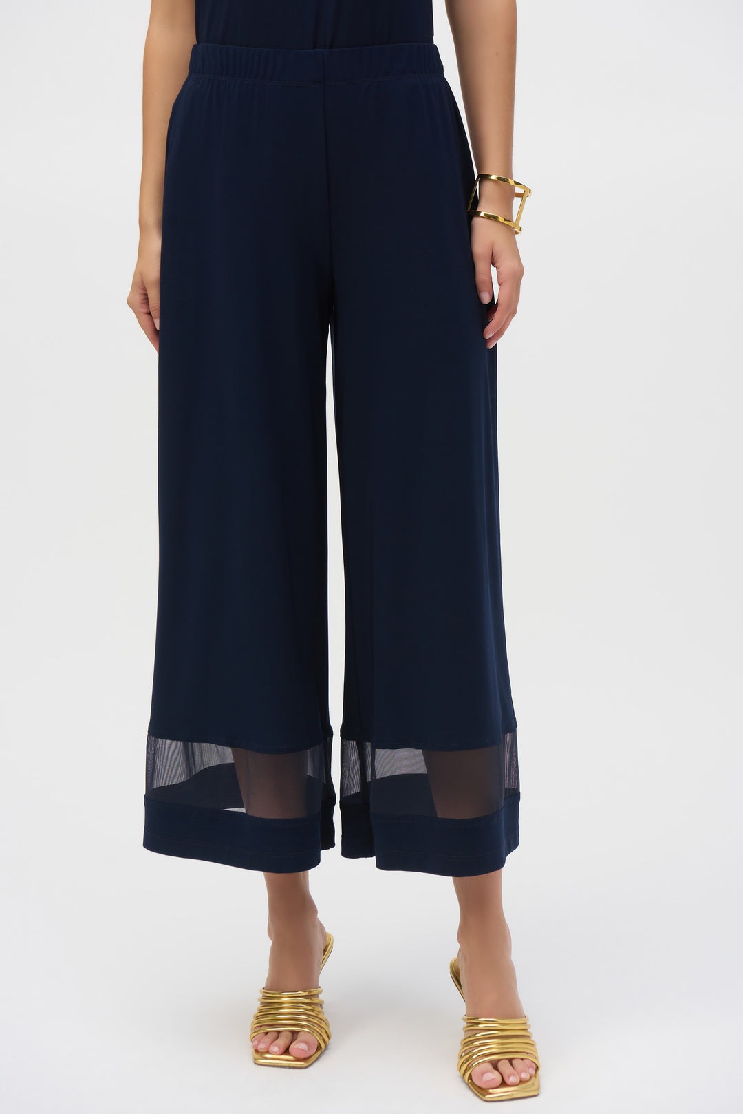 Joseph Ribkoff Midnight Blue Silky Knit And Mesh Culotte Pants Style 252082.