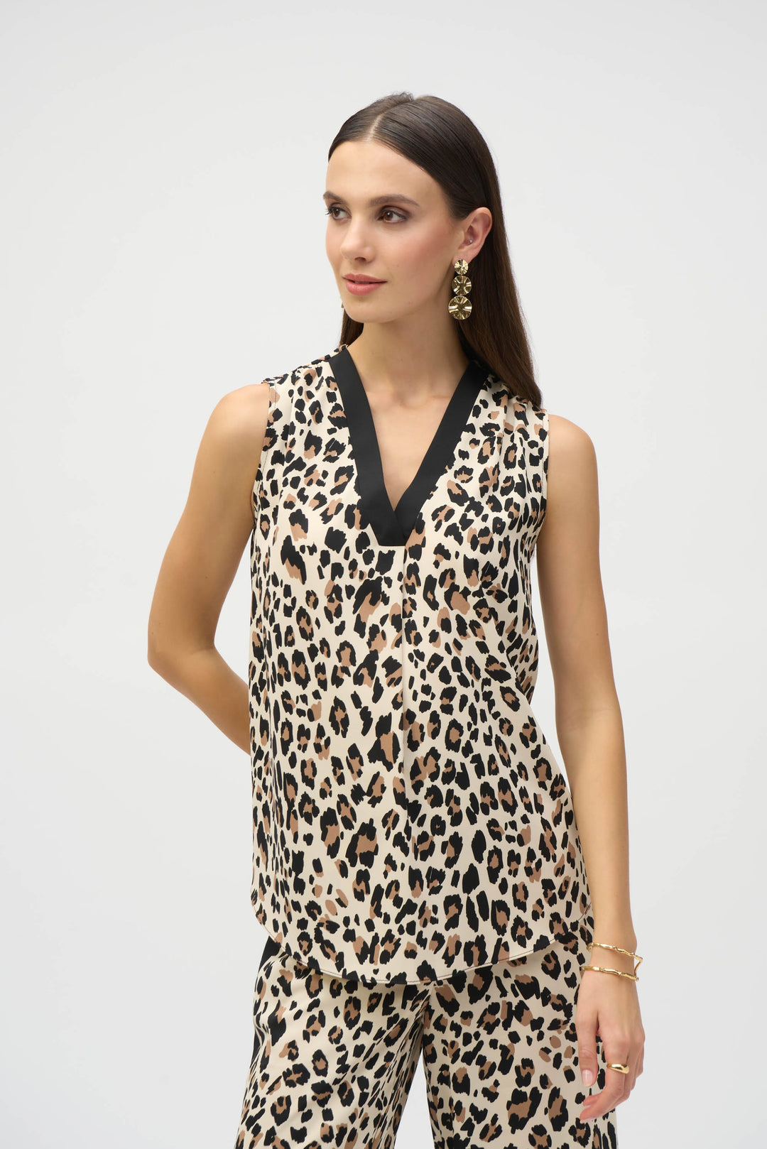 Joseph Ribkoff Beige/Black Animal Print Woven Sleeveless Top Style 252118.