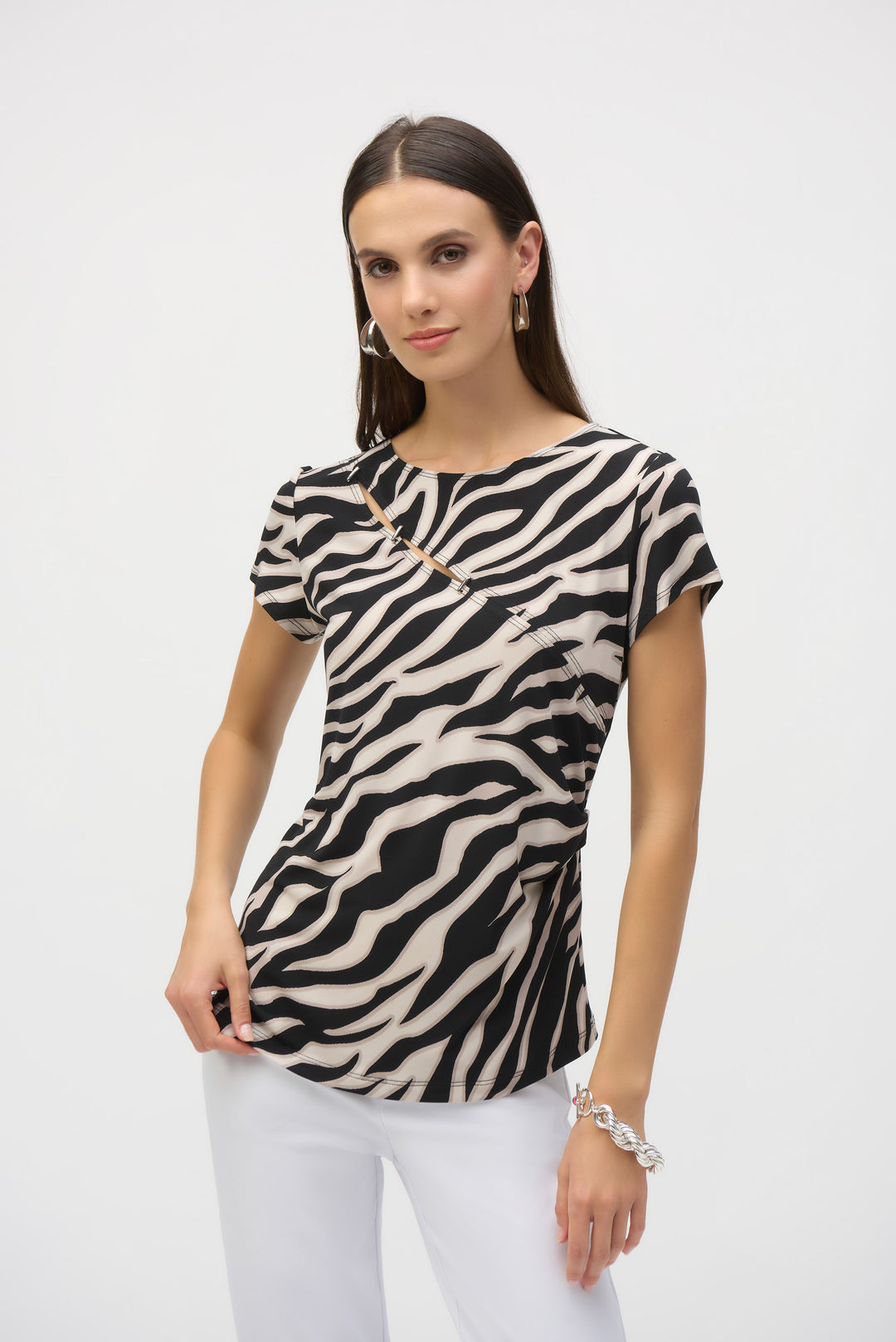 Joseph Ribkoff Beige/Black Animal Print Fitted Top Style 252125