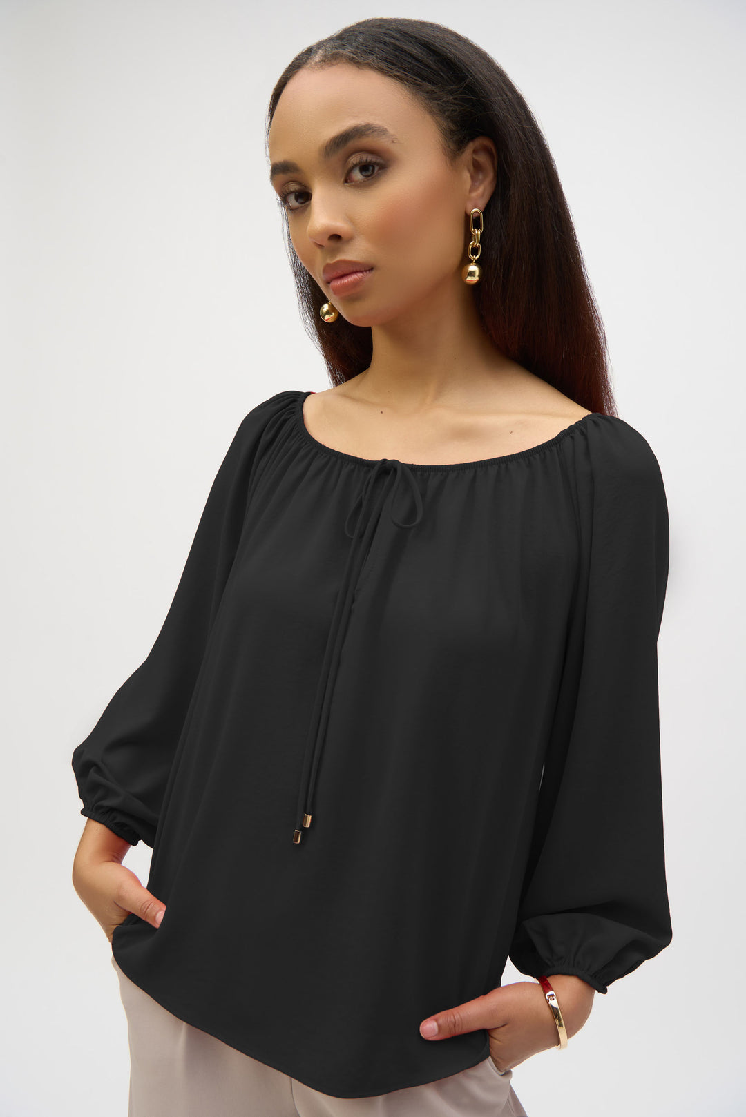 Joseph Ribkoff Off-Shoulder Eggshell Flared Top Style 252159