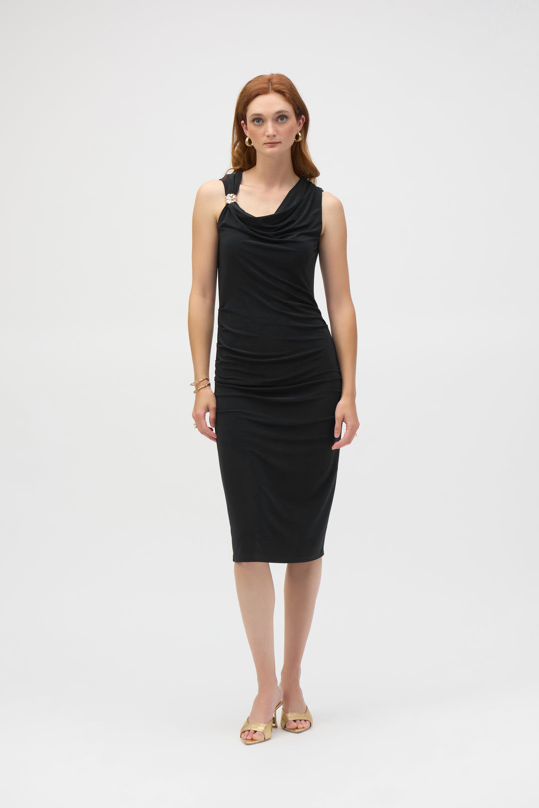 Joseph Ribkoff Black Sheath Dress With Draped Neckline Style 252188.