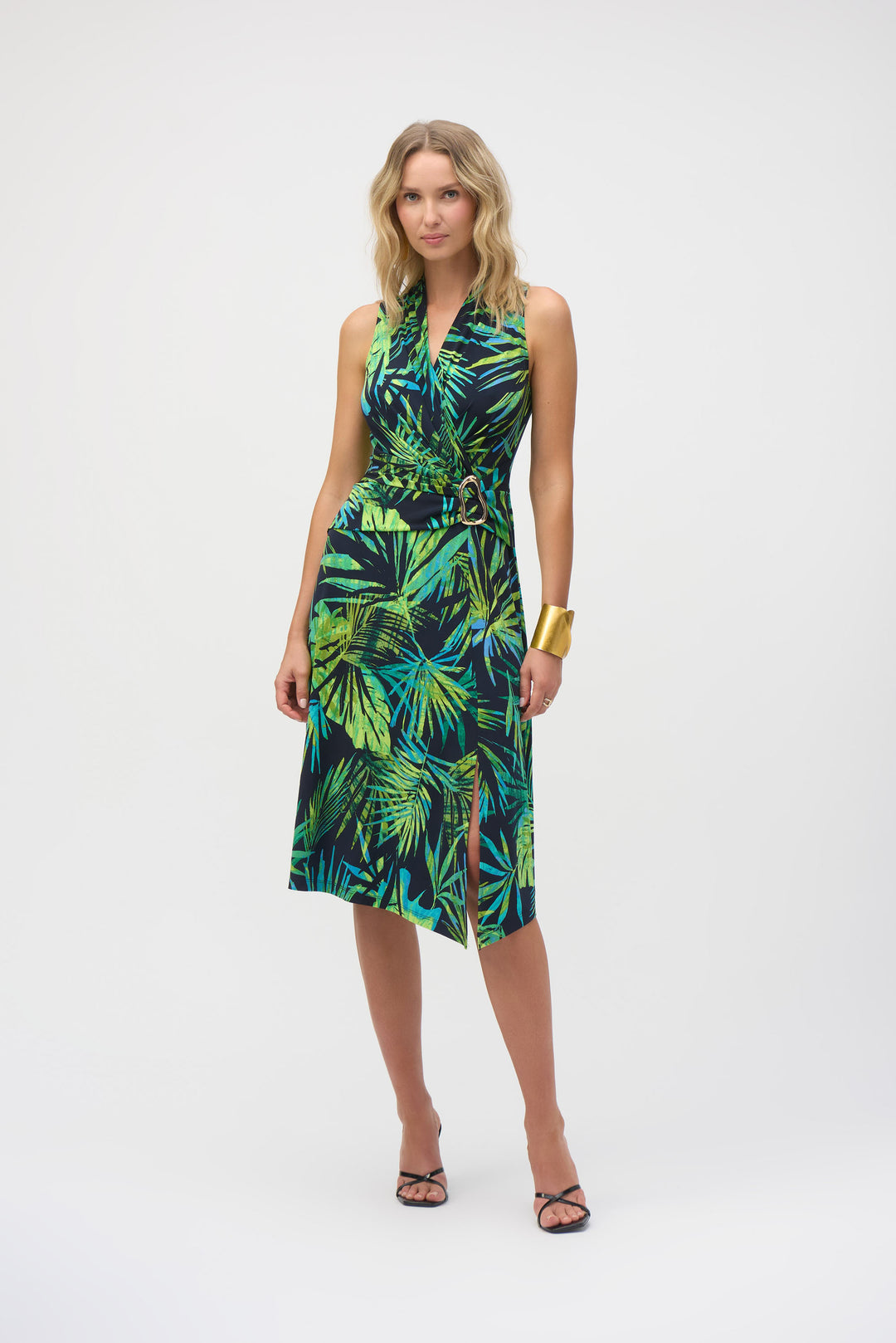 Joseph Ribkoff Midnight Blue/Multi Tropical Print Fit and Flare Dress Style 252203