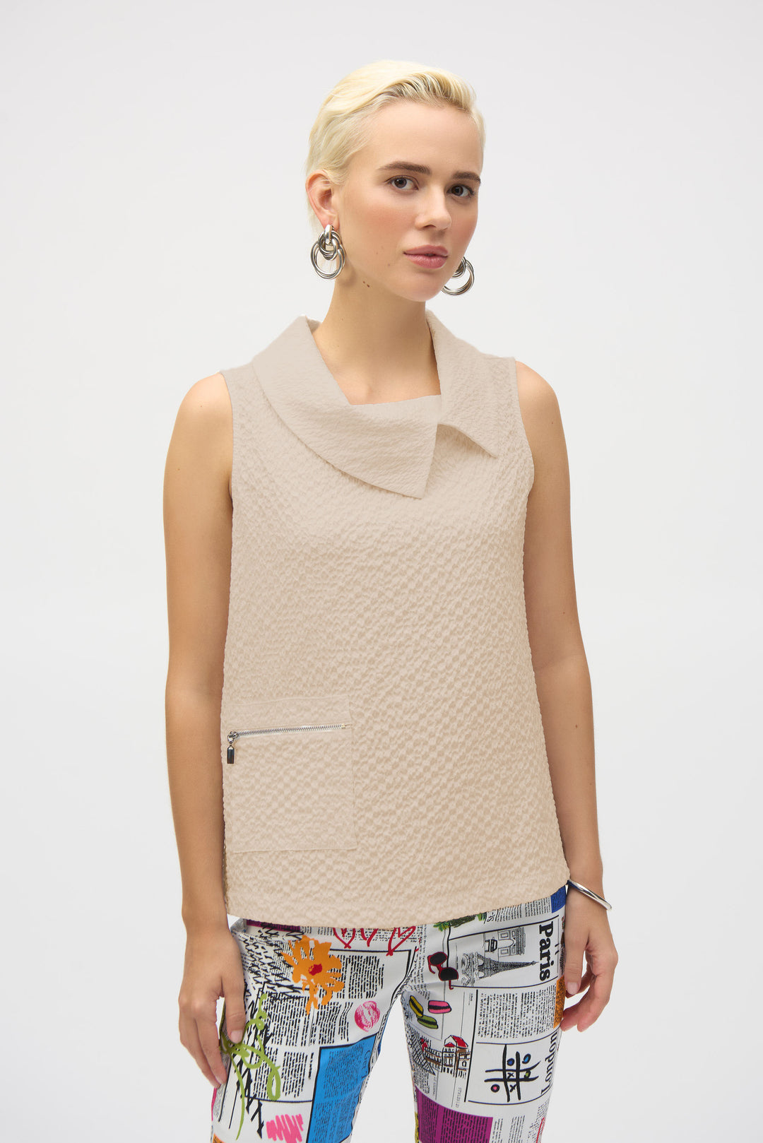 Joseph Ribkoff White Sleeveless Straight Top Style 252211