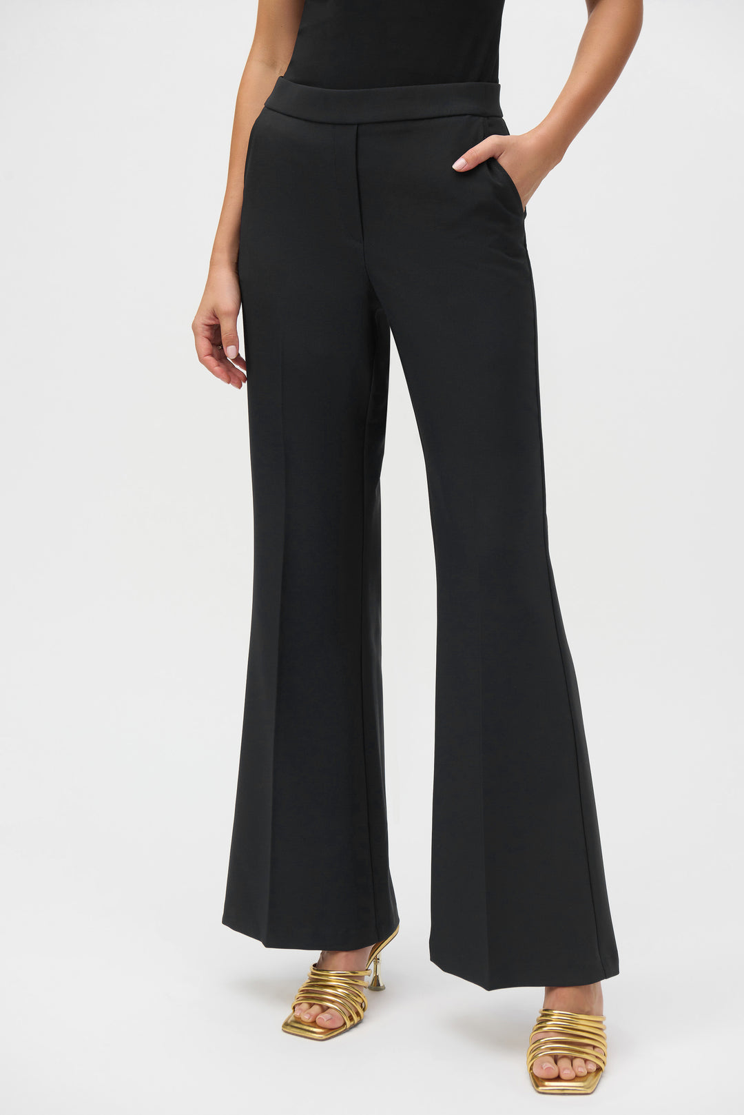 Joseph Ribkoff Black Lux Twill Flared Pull-On Pants Style 252226.