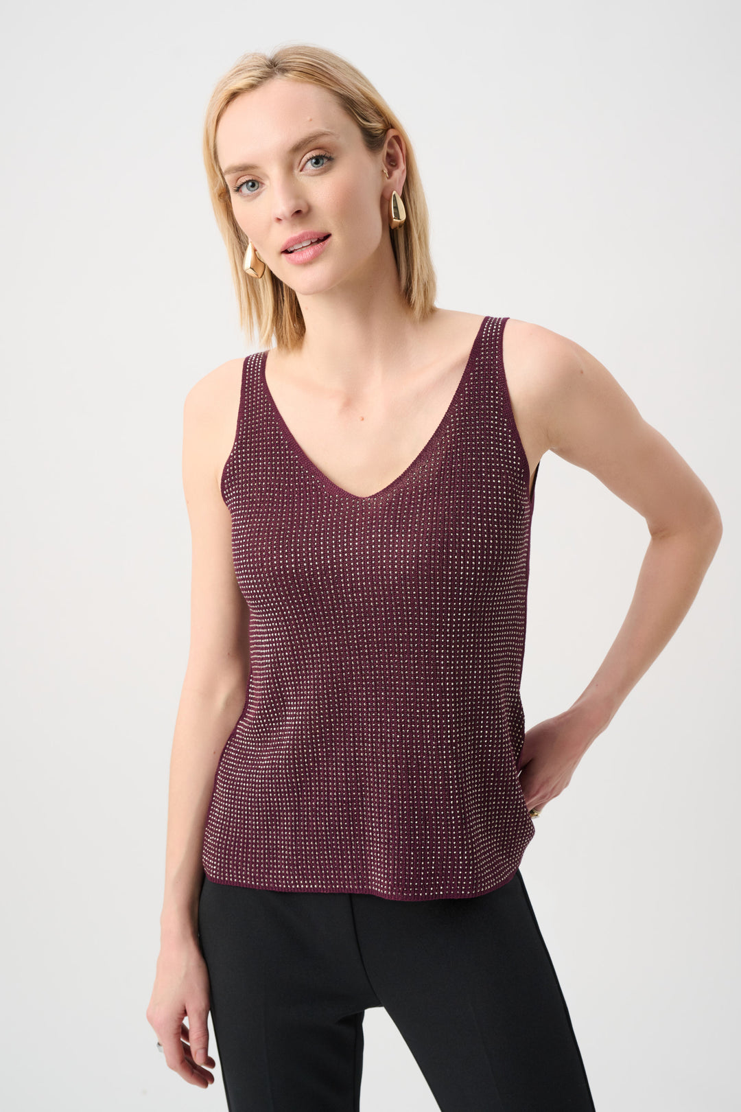 Joseph Ribkoff Metallic Knitted Camisole With Rhinestones Style 252915