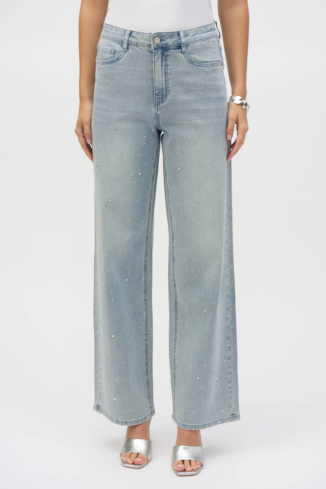 Joseph Ribkoff Light Blue Denim Classic Wide Leg Stretch Jeans with Crystals 252916.