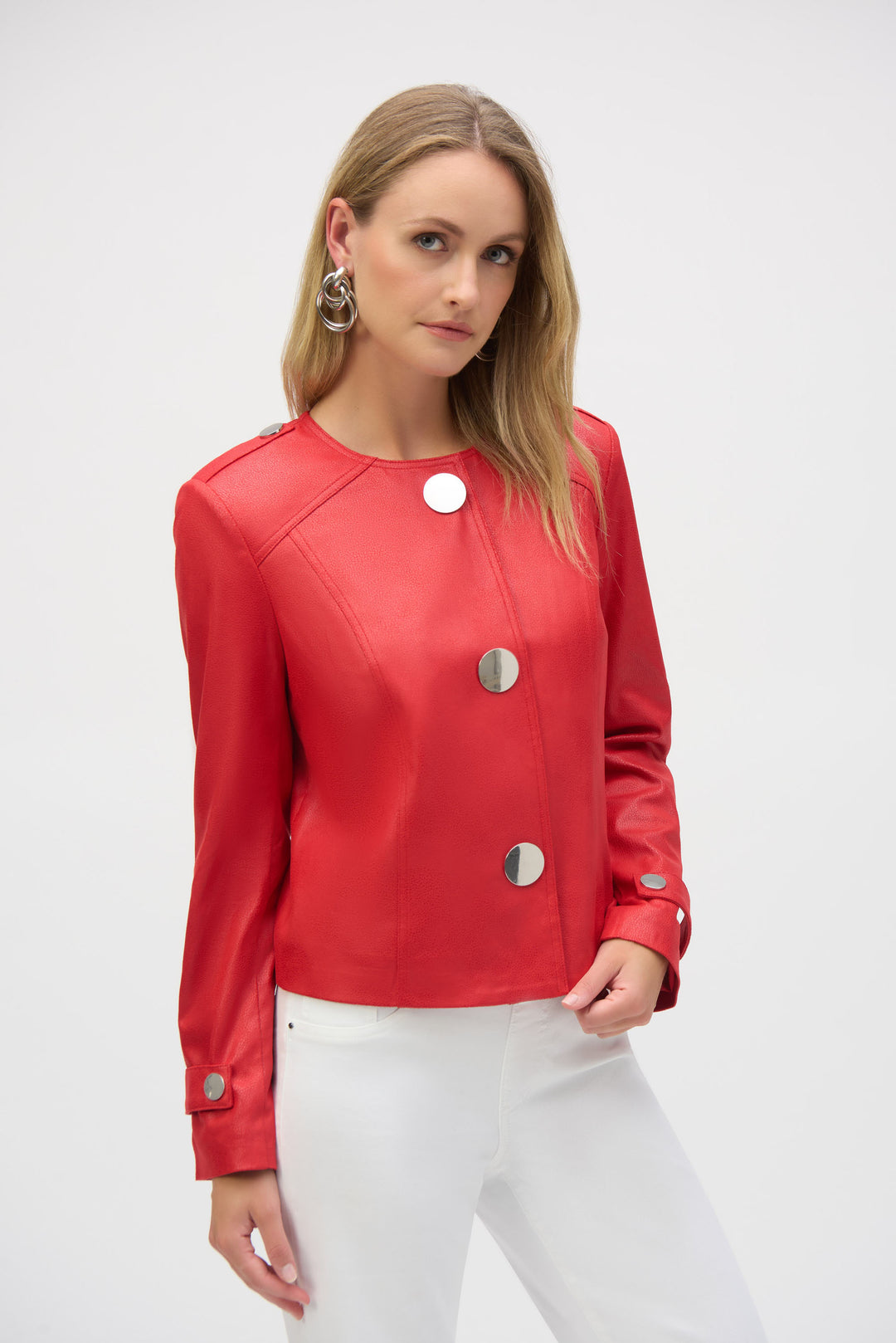 Joseph Ribkoff Radiant Red Faux Suede Boxy Jacket Style 252918