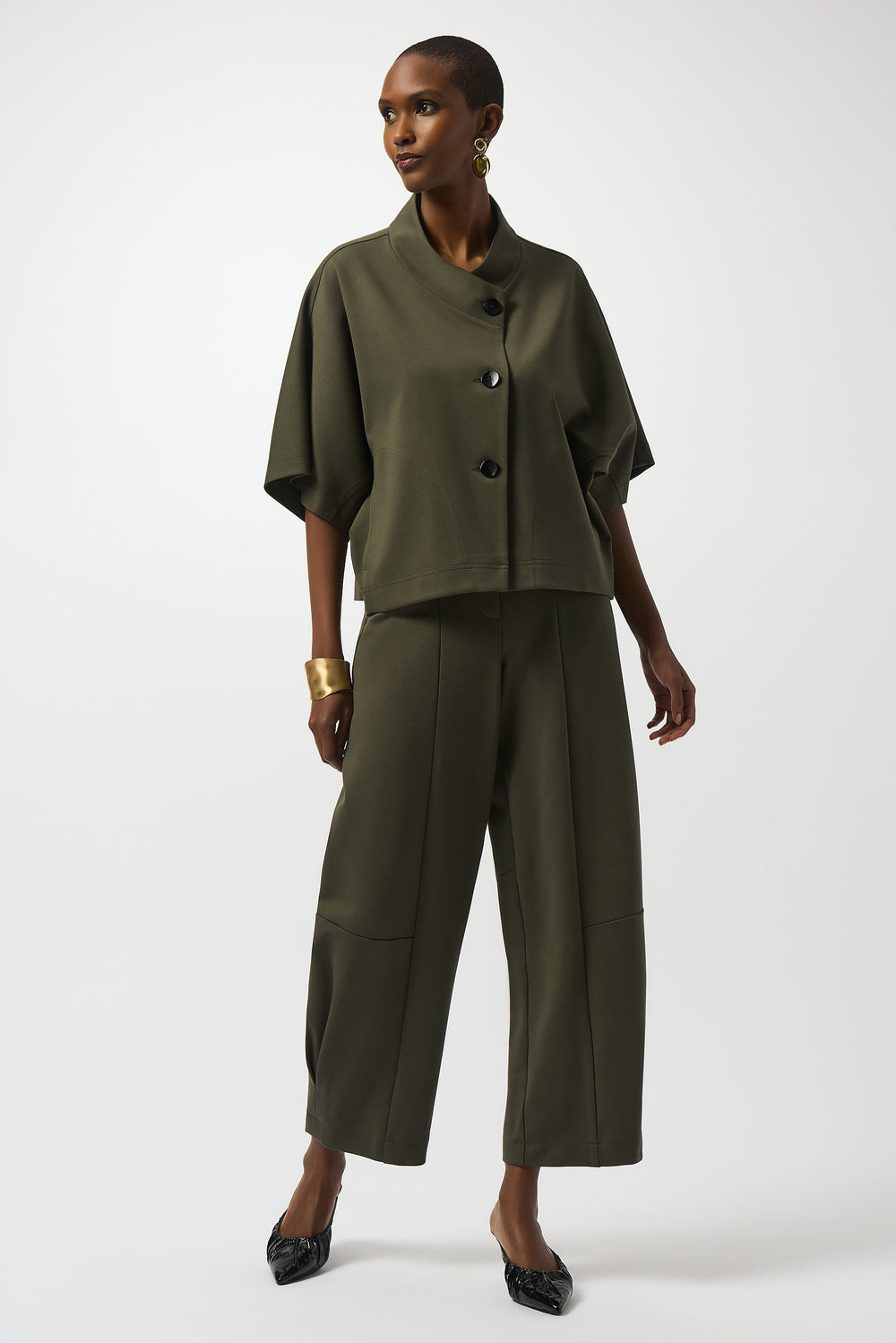 Joseph Ribkoff Avocado Heavy Knit Boxy Jacket Style 253015.