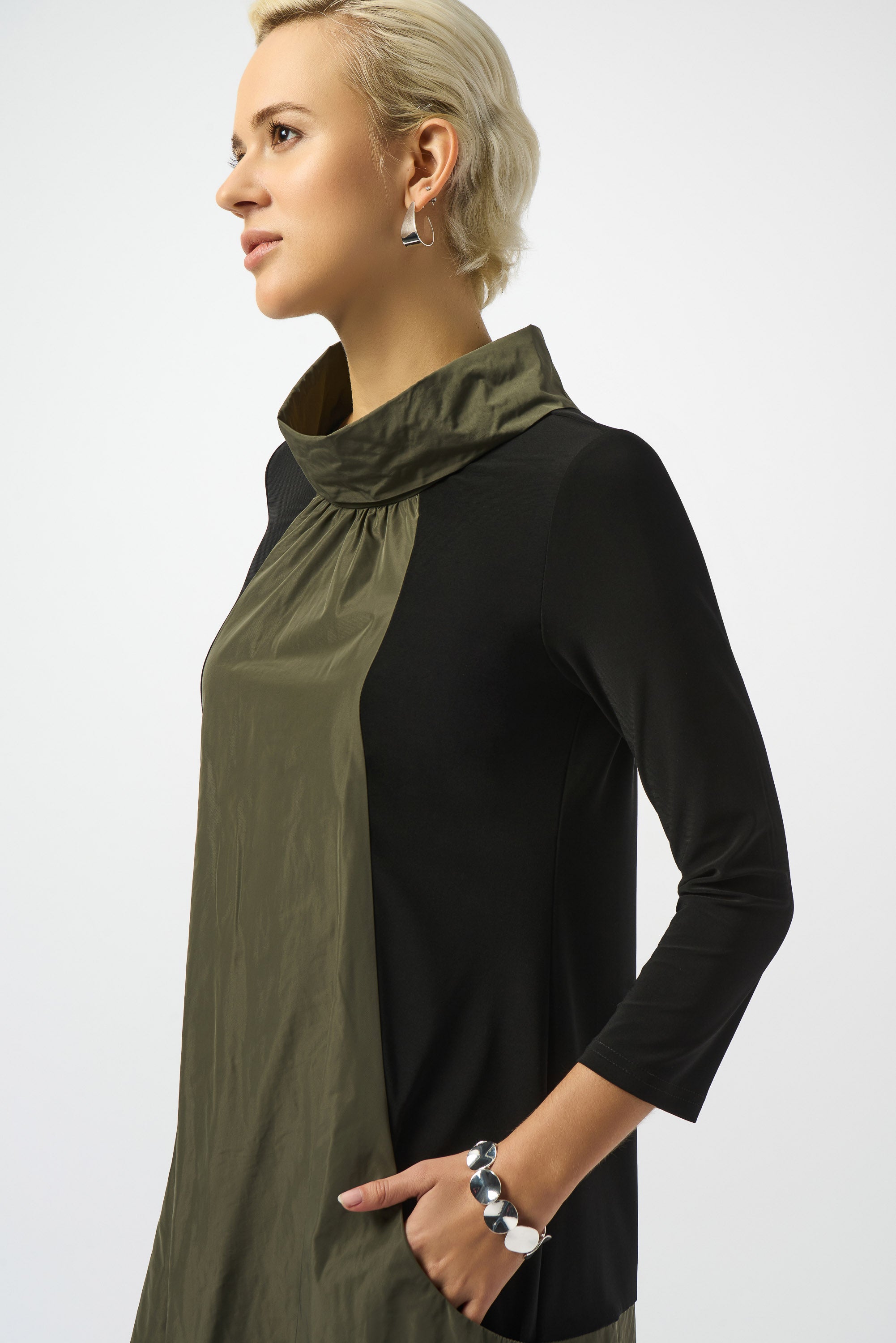 Joseph Ribkoff Black/Avocado Silky Knit & Memory Colour Block Dress Style 253067 Joseph Ribkoff Black/Avocado Silky Knit & Memory Colour Block Dress Style 253067