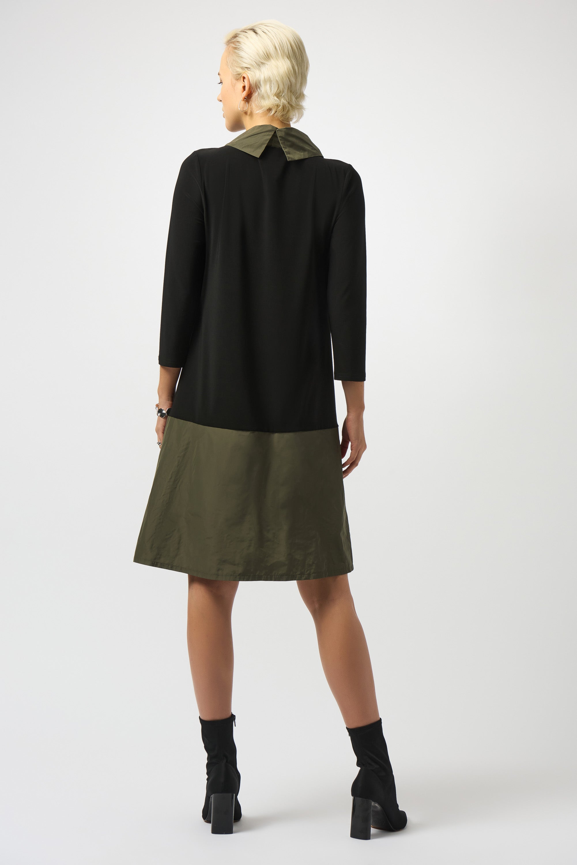 Joseph Ribkoff Black/Avocado Silky Knit & Memory Colour Block Dress Style 253067 Joseph Ribkoff Black/Avocado Silky Knit & Memory Colour Block Dress Style 253067