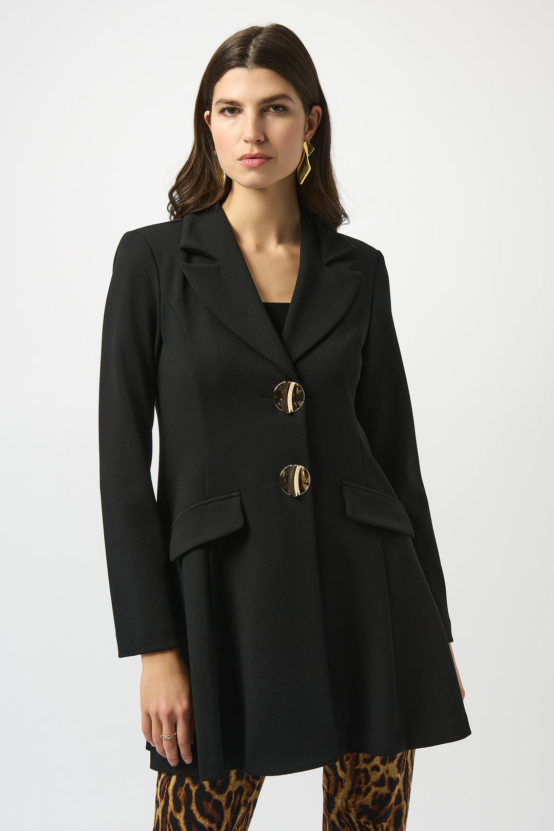Joseph Ribkoff Black Scuba Crepe Fit and Flare Coat Style 253068.