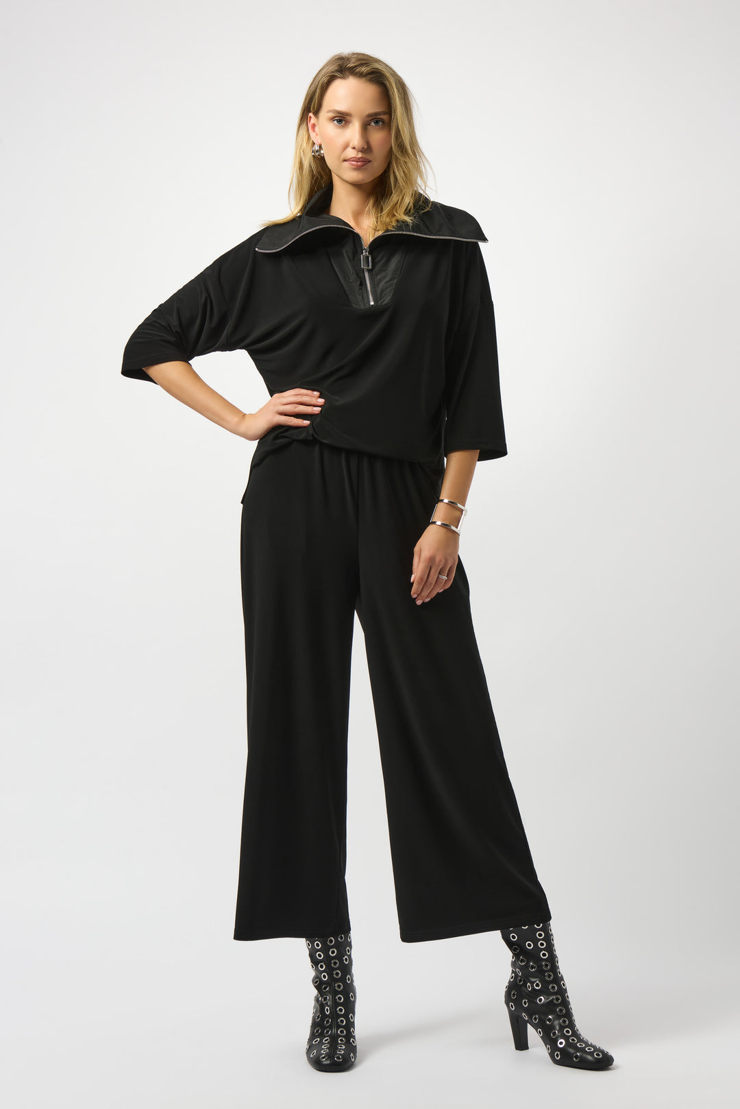 Joseph Ribkoff Black Silky Knit Jumpsuit Style 253081.