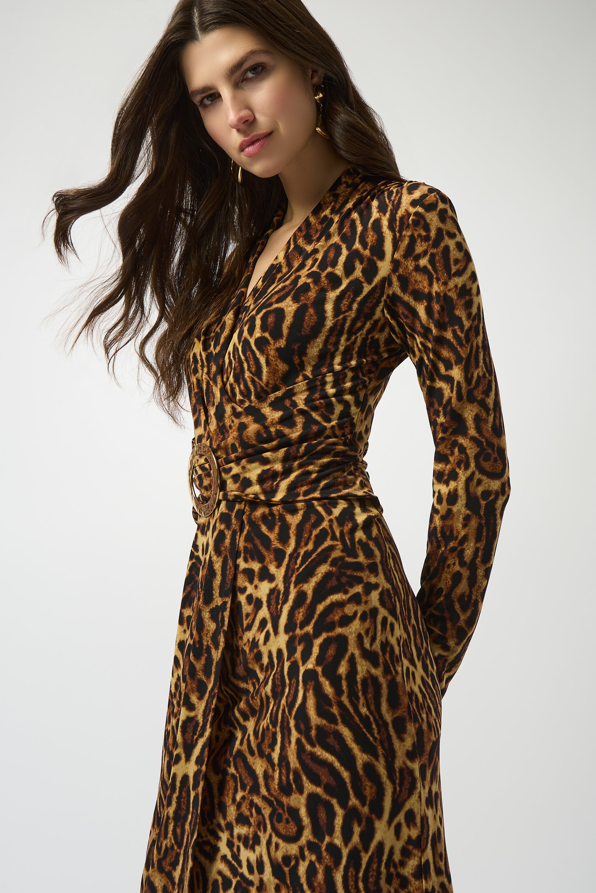 Joseph Ribkoff Black/Brown Silky Knit Animal Print Wrap Dress Style 253091 Black/Brown / 10 Joseph Ribkoff Black/Brown Silky Knit Animal Print Wrap Dress Style 253091 Black/Brown / 10