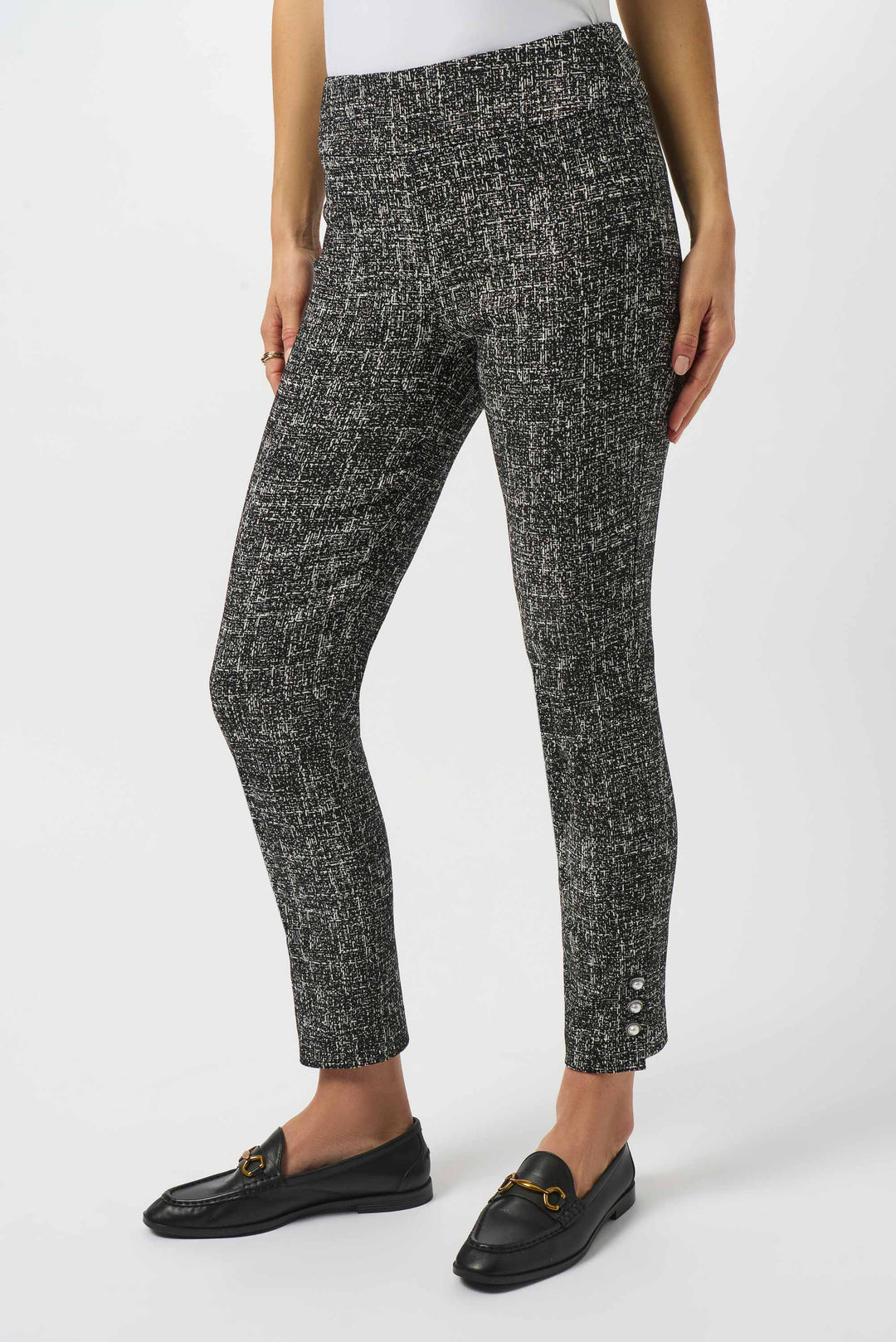 Joseph Ribkoff Black/Off White Abstract Jacquard Straight Pull-On Pants Style 253099.
