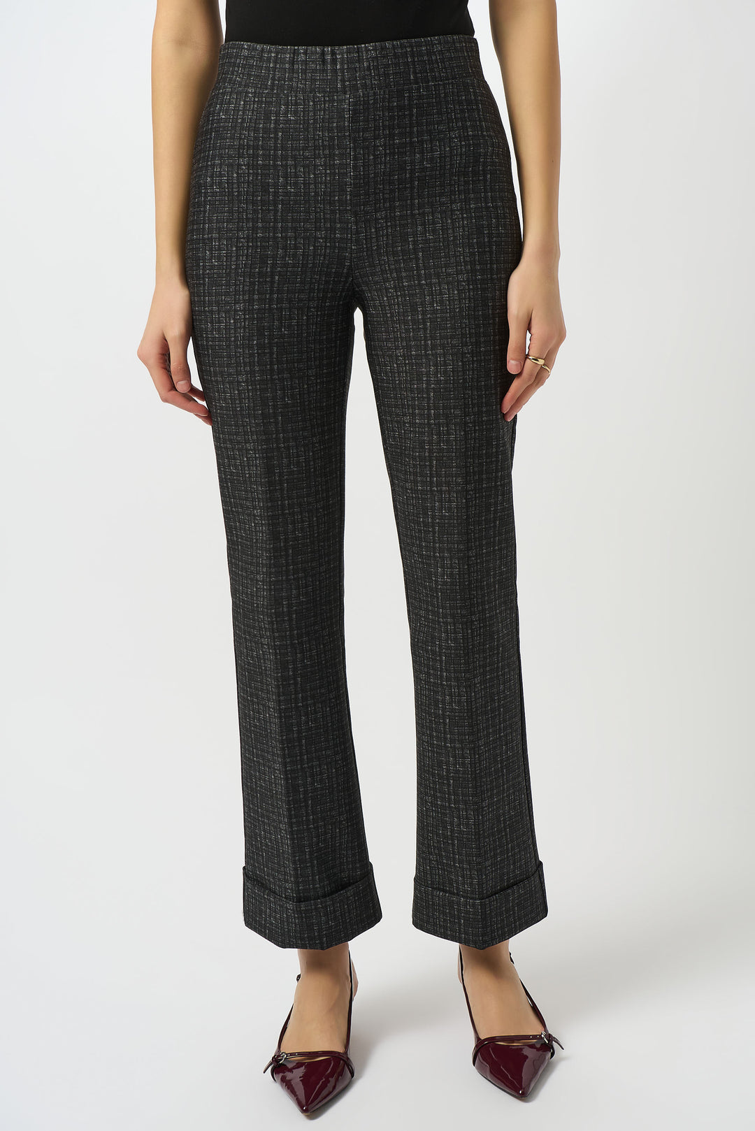 Joseph Ribkoff Black/Grey Heavy Knit Pull-On Flare Pants Style 253109.