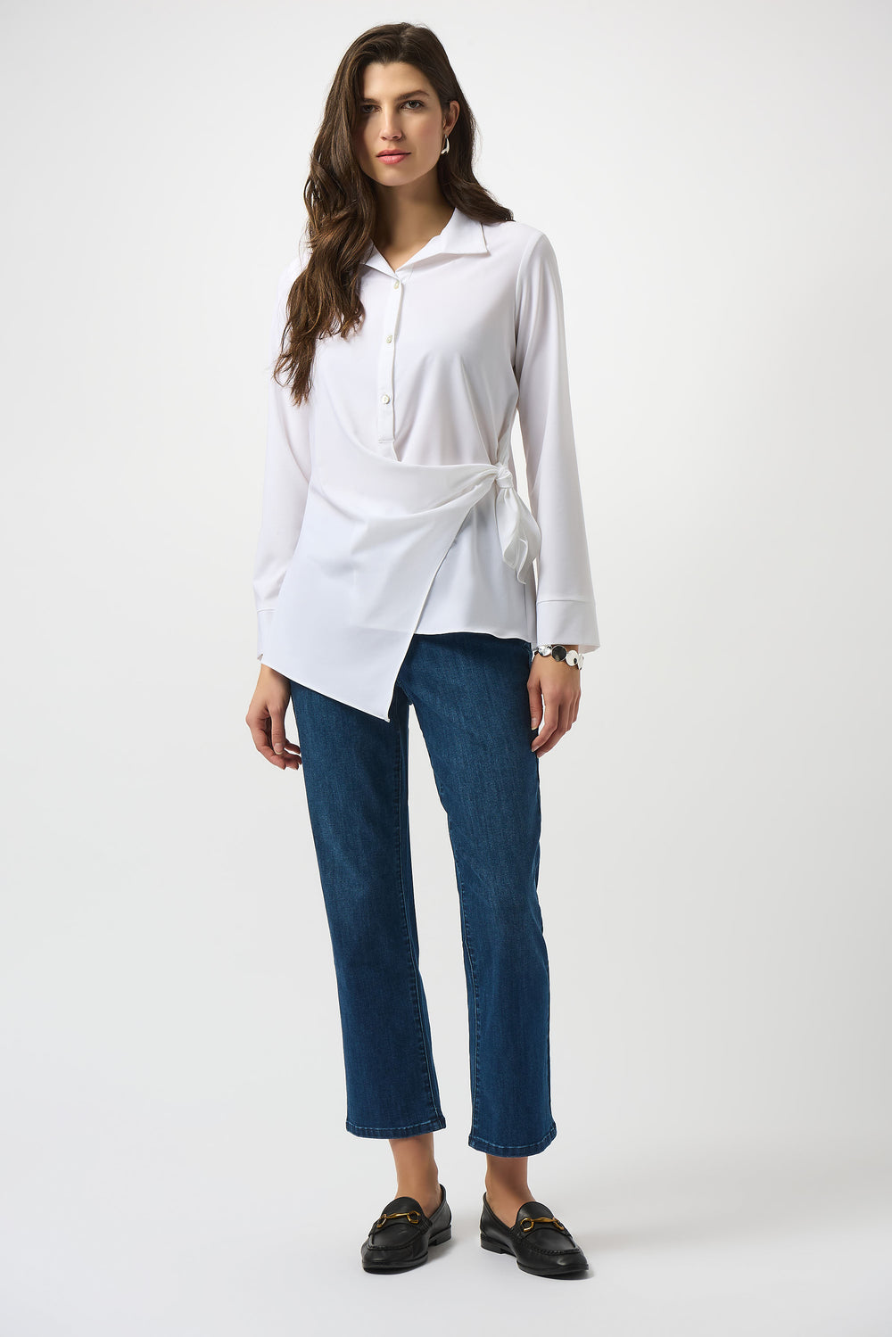 Joseph Ribkoff White Stretch Poplin Fitted Top Style 253132.