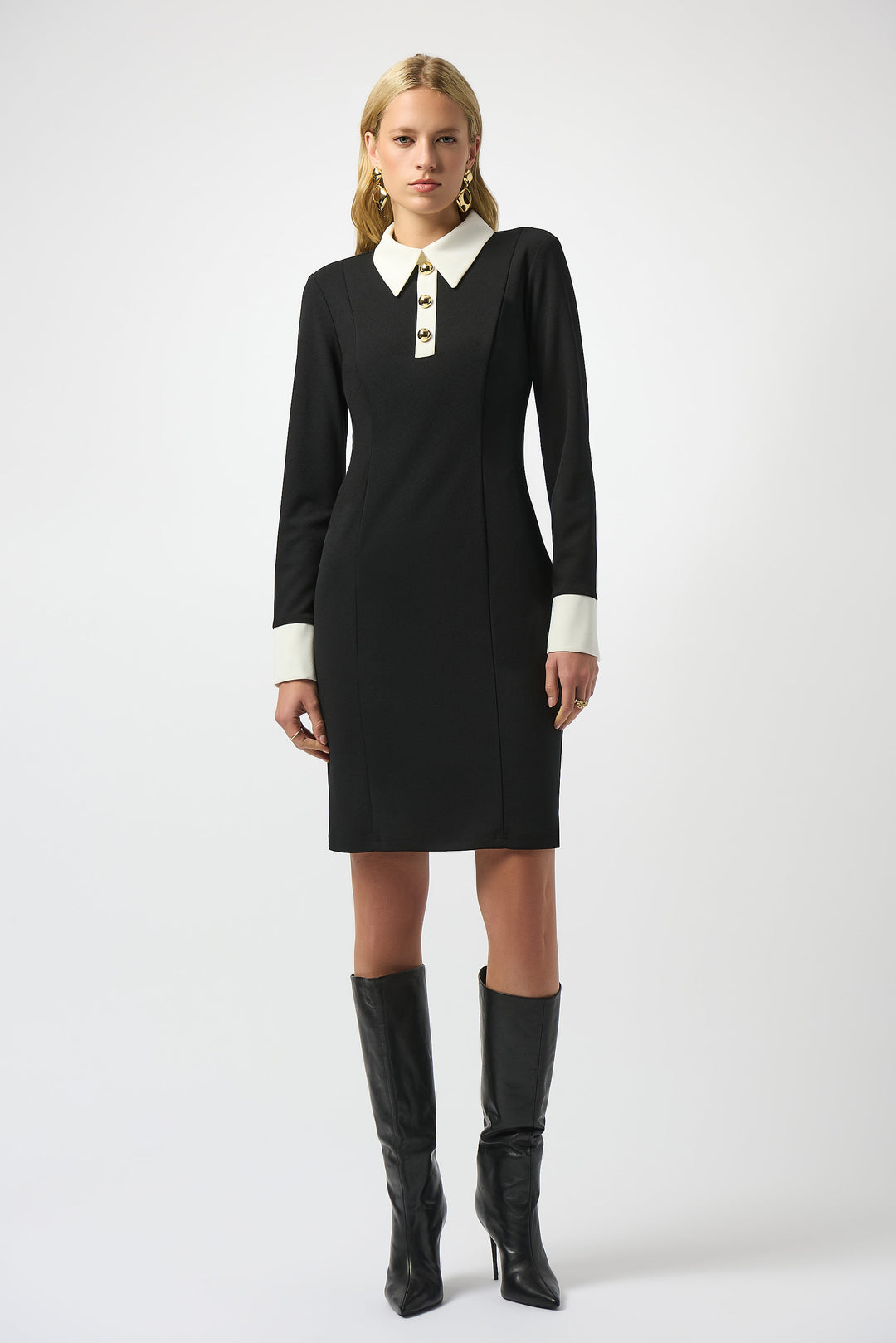 Joseph Ribkoff Black/Vanilla Scuba Crepe Colour-Block Shift Dress Style 253180.