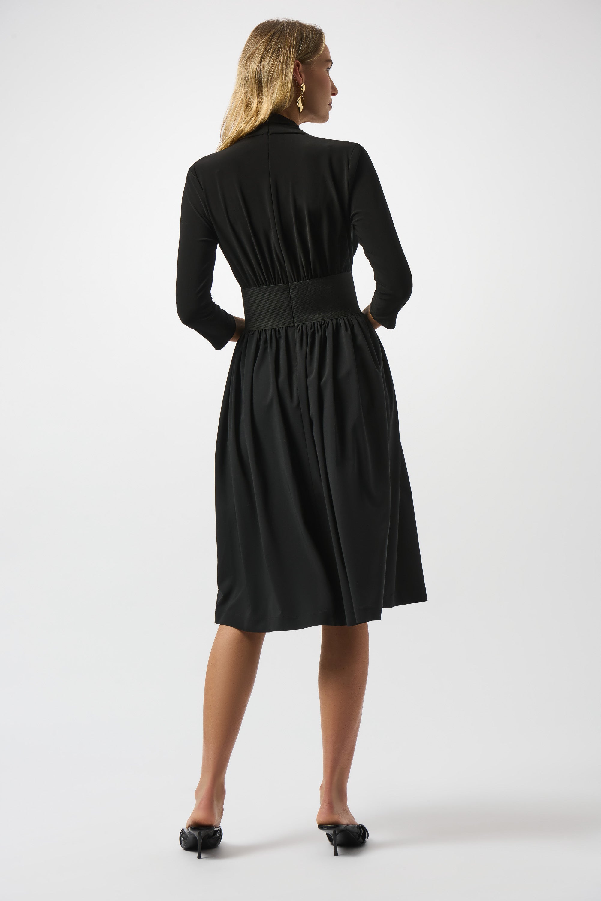 Joseph Ribkoff Black Poplin And Silky Knit Fit and Flare Dress Style 253185 Joseph Ribkoff Black Poplin And Silky Knit Fit and Flare Dress Style 253185