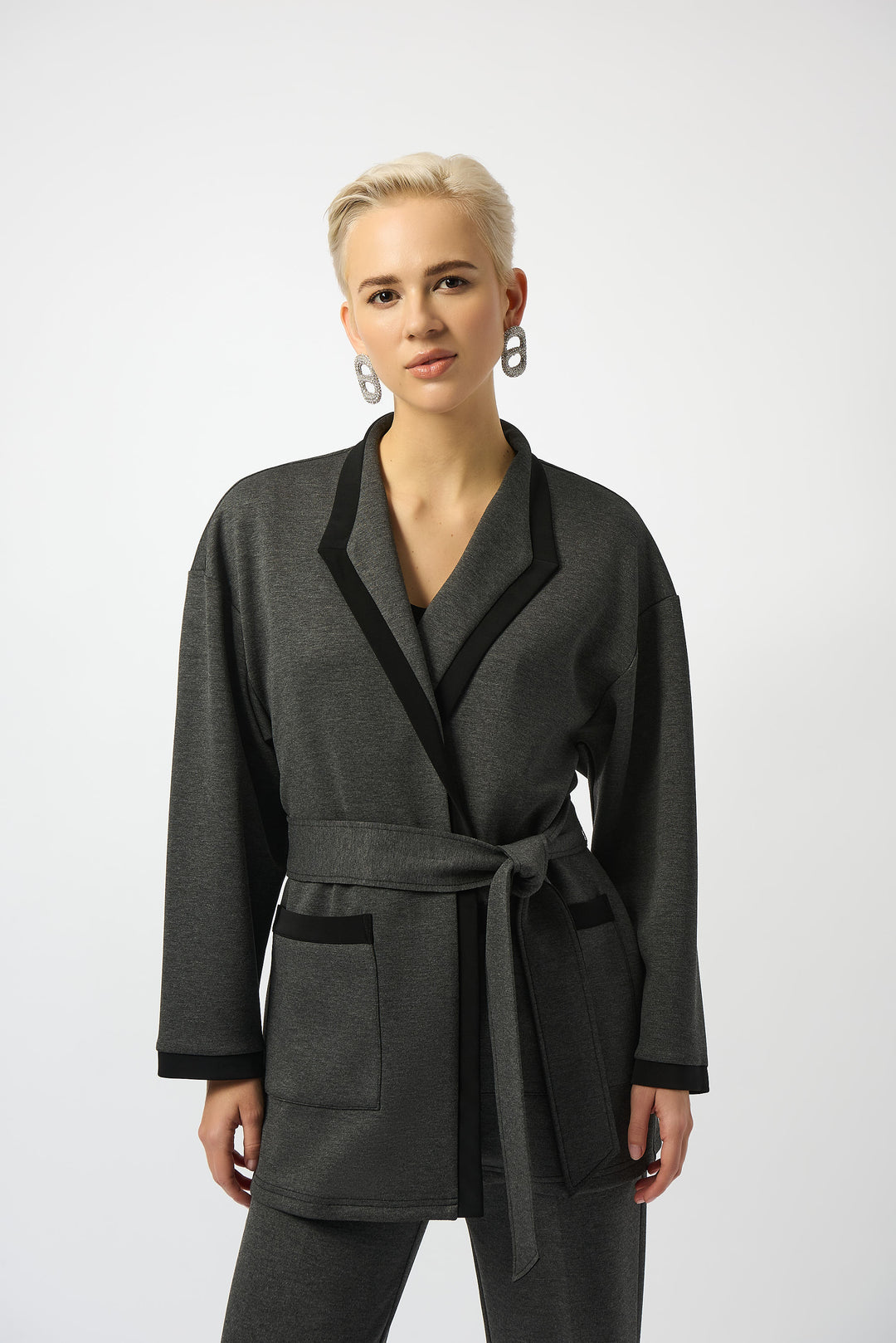 Joseph Ribkoff Scuba Jersey Belted Straight Coat Style 253223