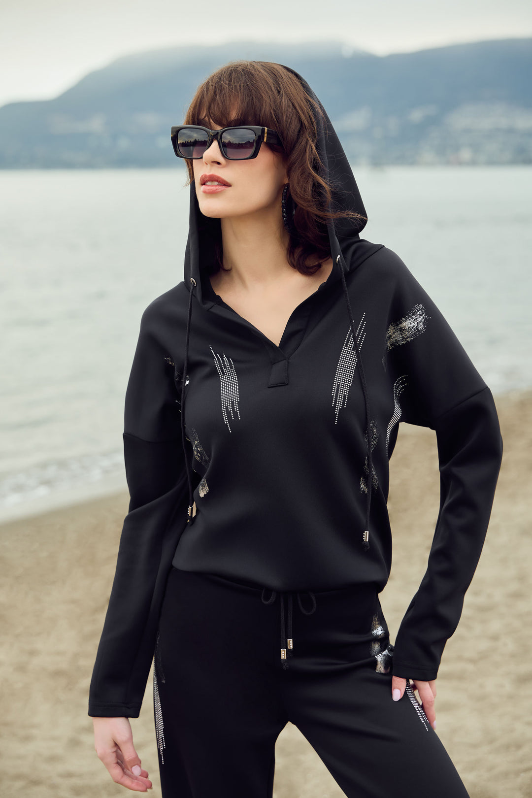 Frank Lyman Hooded Jewel Embellished Pullover Style 253776