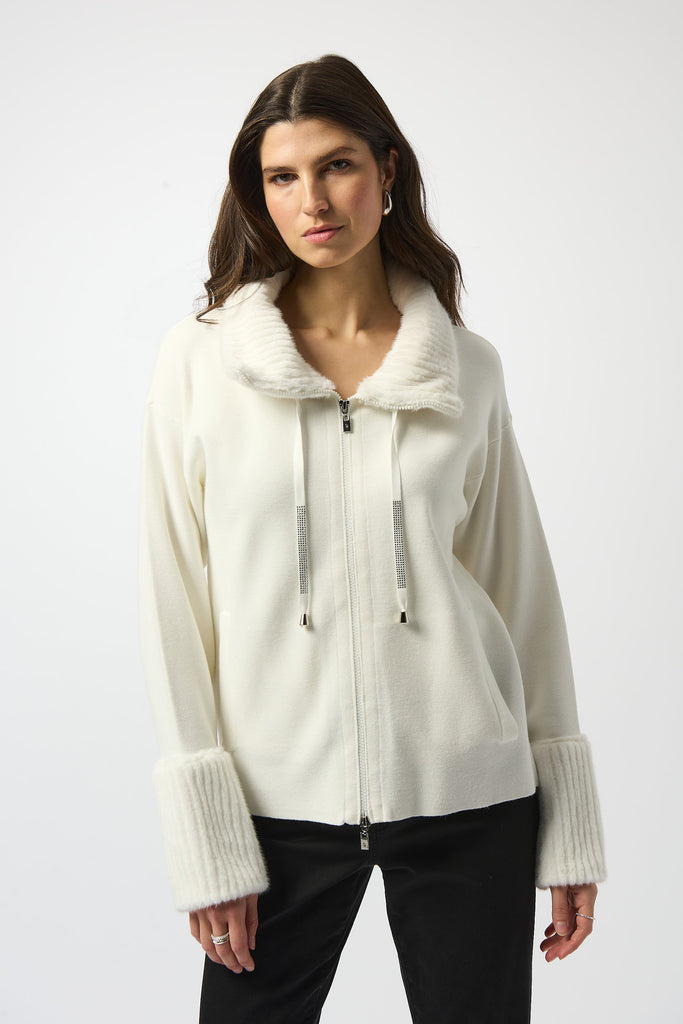 Joseph Ribkoff Sweater Knit Coat With Fur Trim Style 253905 – DECABANA