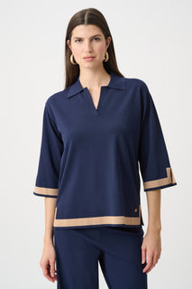 Joseph Ribkoff Black/Vanilla Sweater Knit Colour Block Top Style