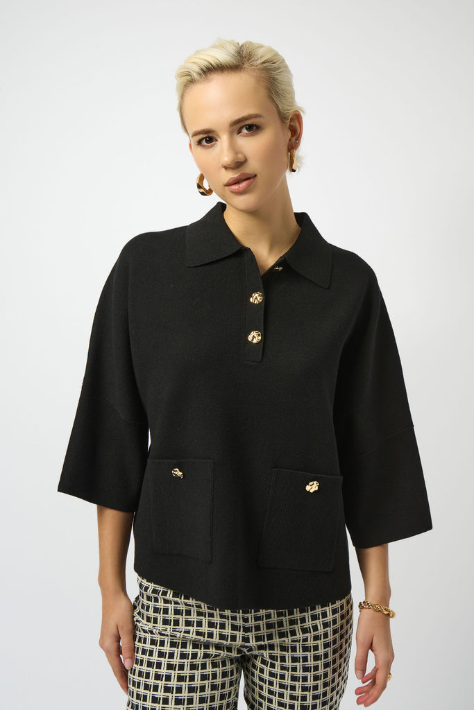 Joseph Ribkoff Boxy Pullover With Polo Collar Style 253962 – DECABANA