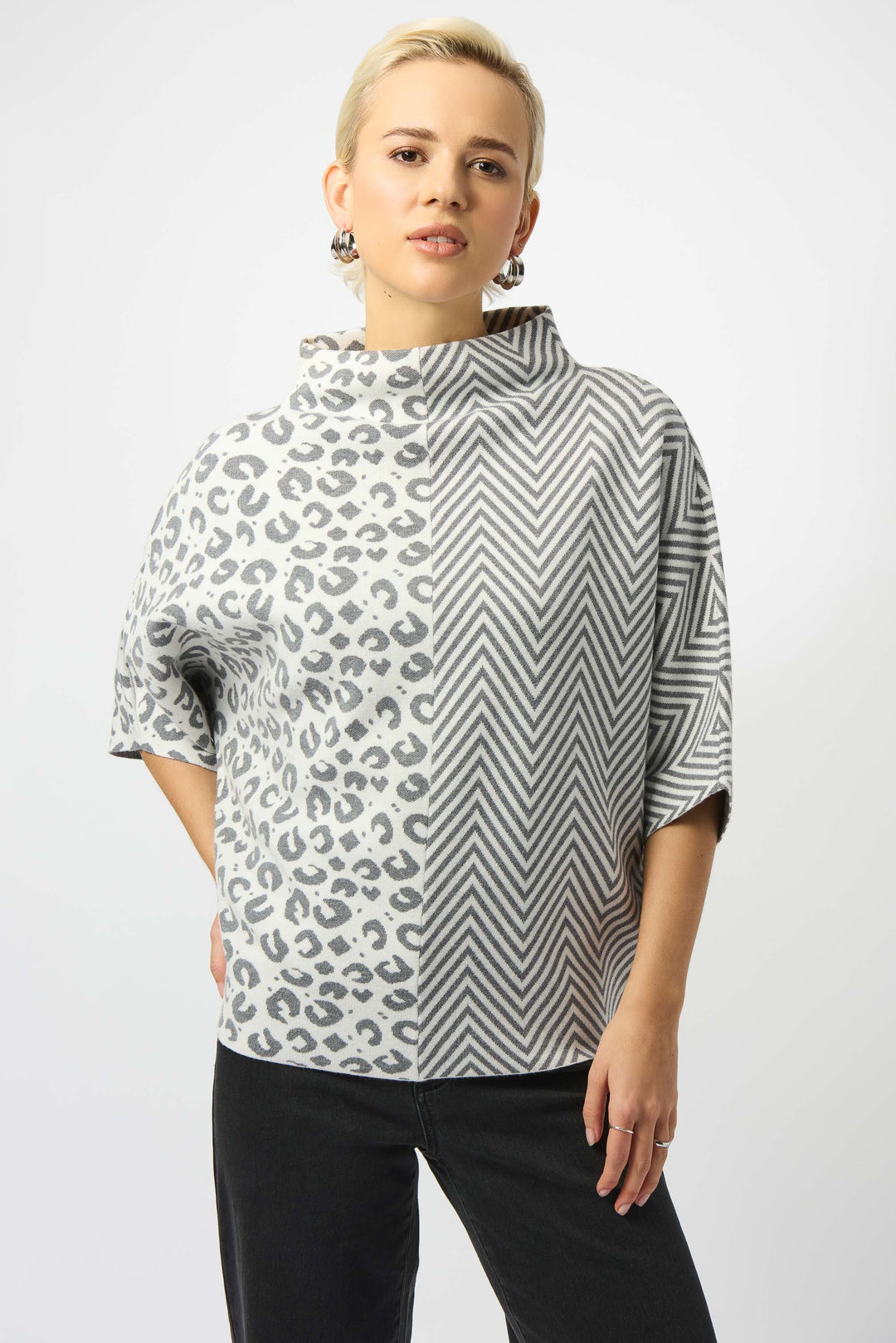 Joseph Ribkoff Jacquard Knit Mixed Print Boxy Sweater Style 253981.
