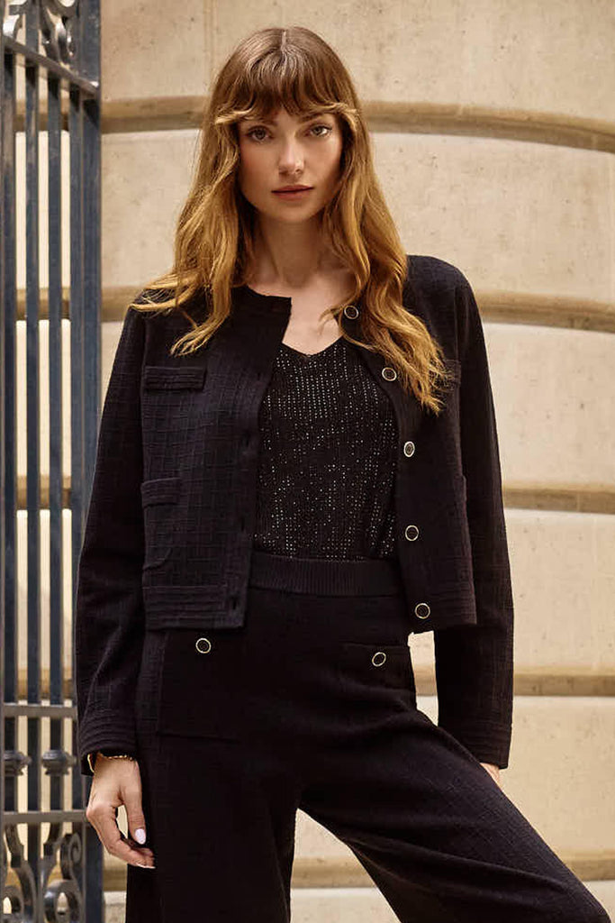 Joseph Ribkoff Black Crew Neck Button-Front Jacket Style 253983