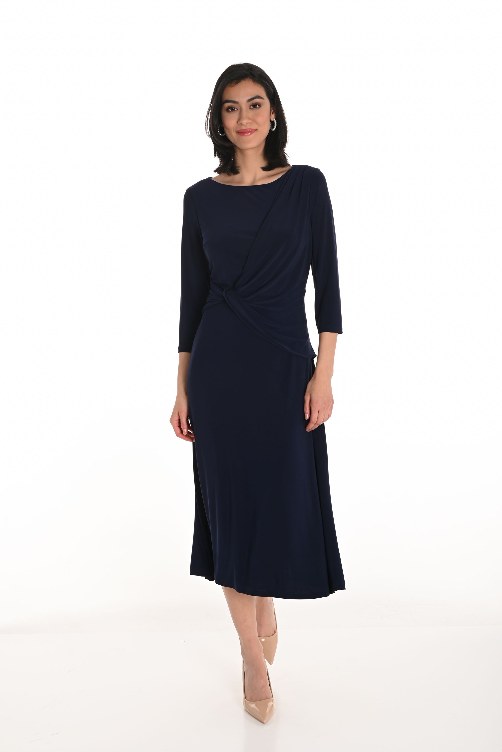 Frank Lyman Maxi Wrap Dress with Boat Neckline Style 254001 Midnight Blue / 6 Frank Lyman Maxi Wrap Dress with Boat Neckline Style 254001 Midnight Blue / 6