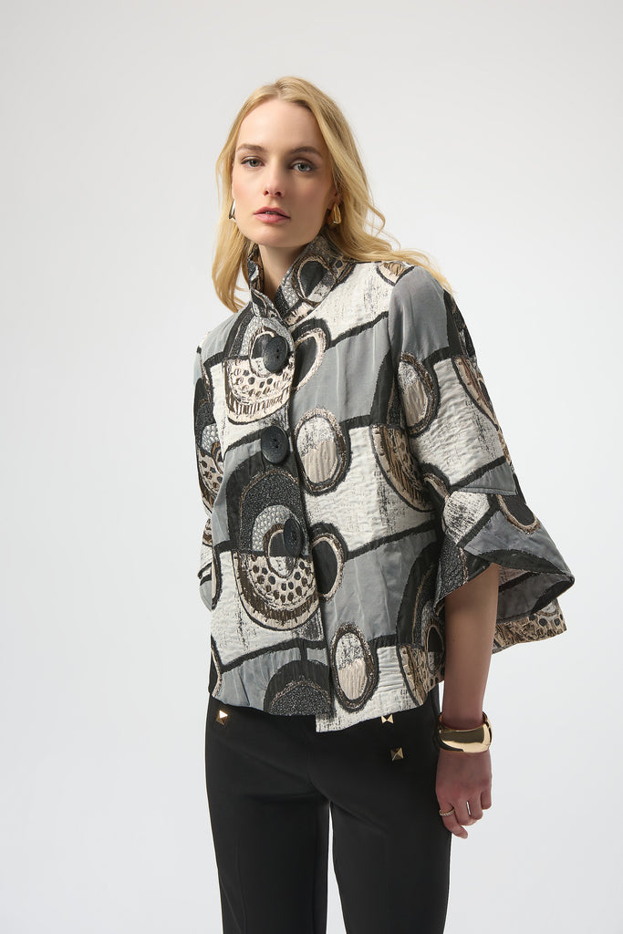 Joseph Ribkoff Abstract Jacquard Trapeze Jacket Style 254003