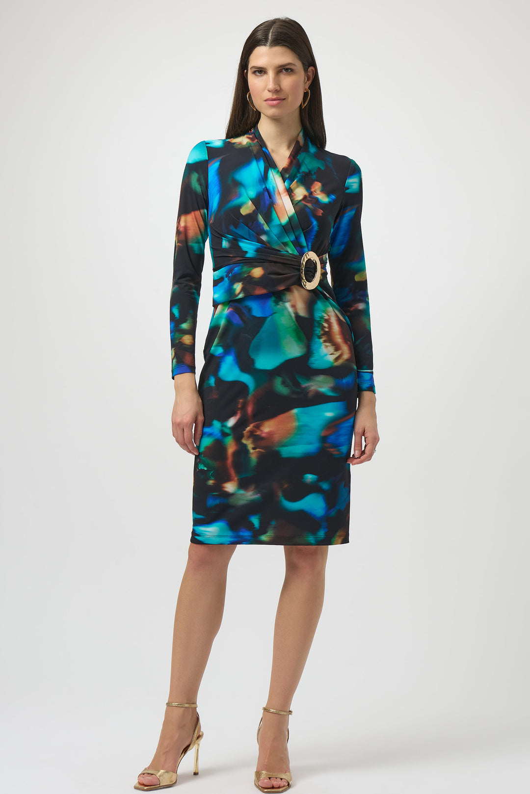 Joseph Ribkoff Black/Multi Abstract Print Wrap Dress Style 254070