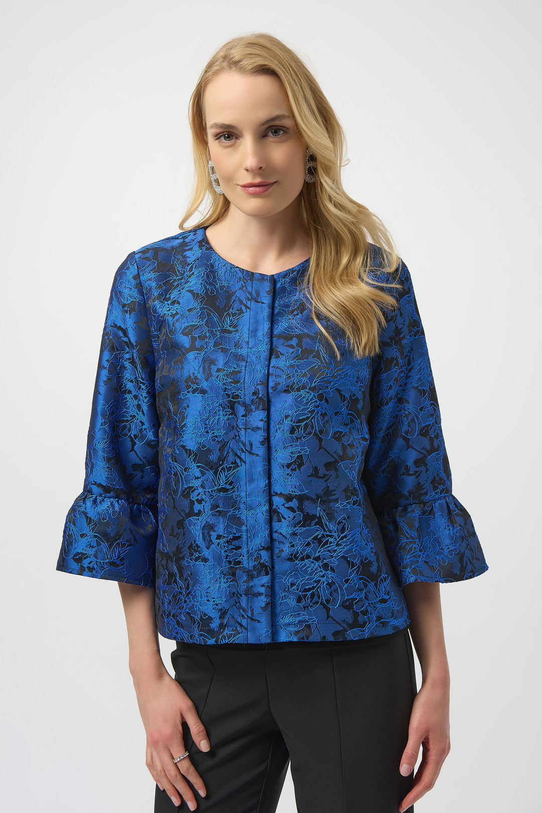 Joseph Ribkoff Floral Jacquard Trapeze Jacket Style 254075