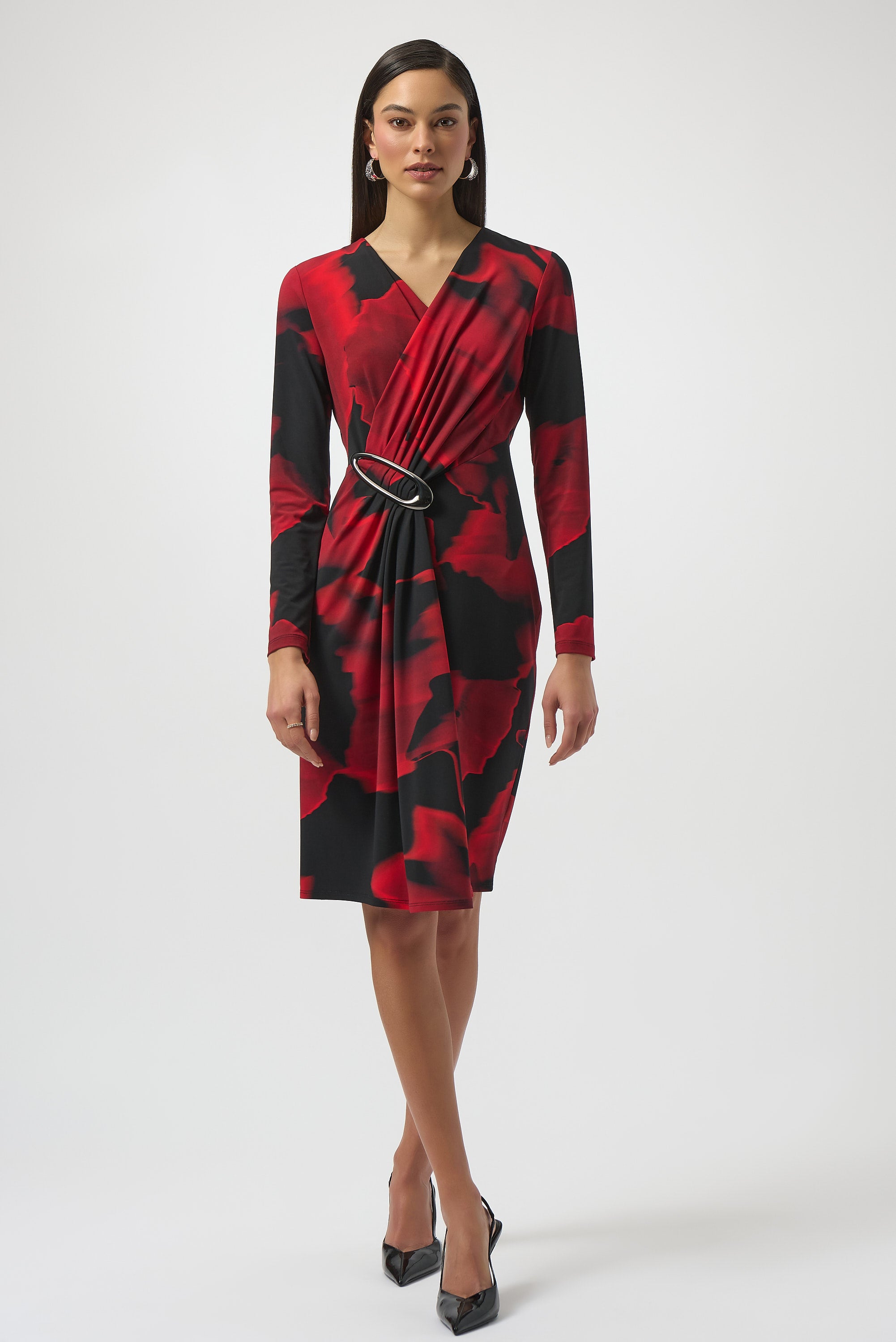 red and black wrap dress Black And Red Floral Wrap Short Dress